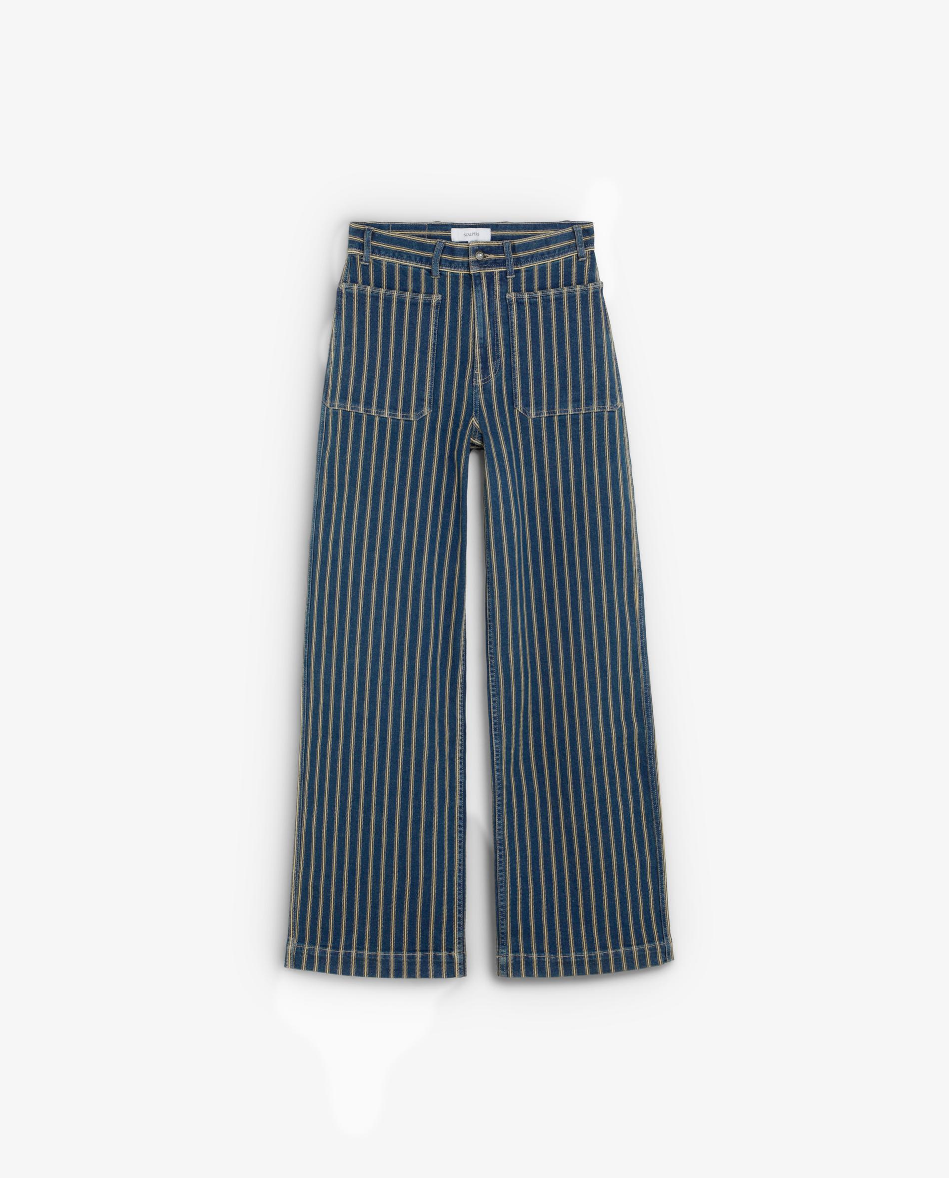 Vaquero recto de mujer a rayas con bolsillos parche - Scalpers - Azul índigo Azul índigo-5