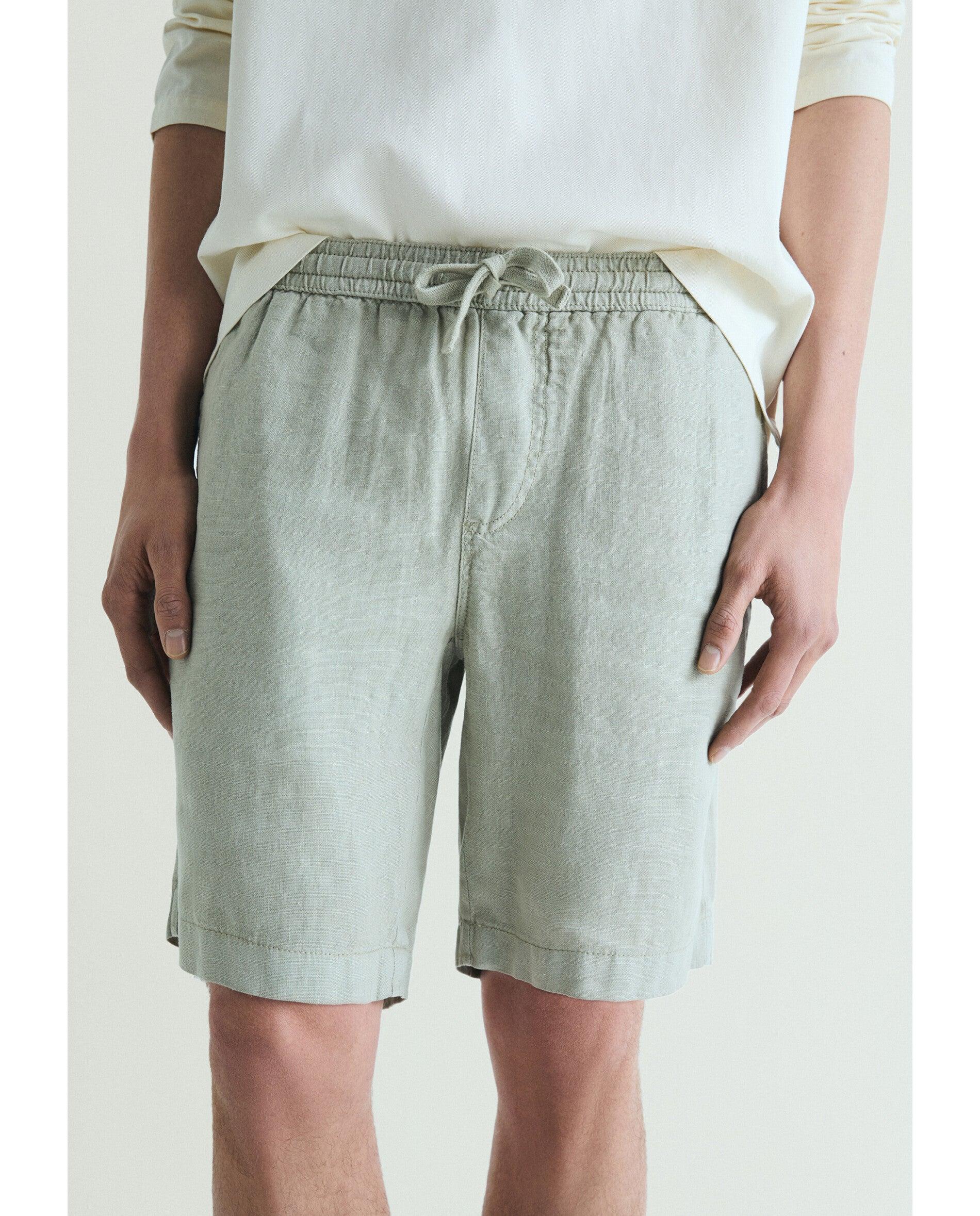 Bermuda de lino de hombre con cordón de ajuste y bolsillos traseros - Scalpers - Verde anticuario Verde anticuario-2