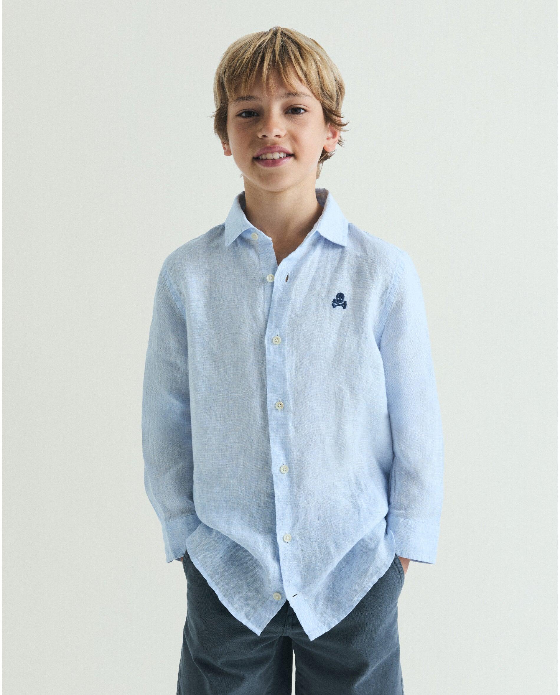 Camisa de niño 100% lino de manga larga - Scalpers - Azul Azul-1