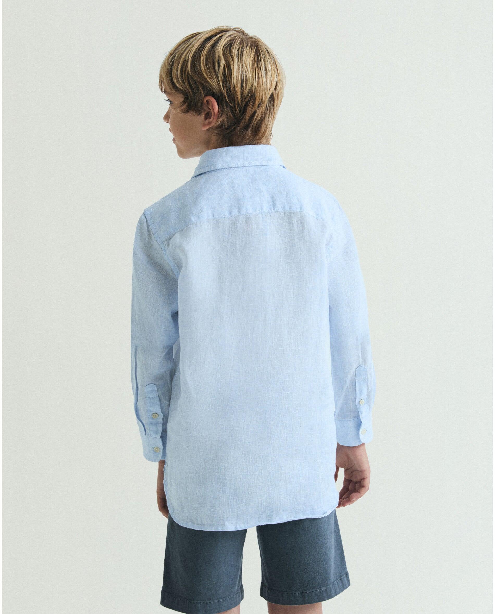 Camisa de niño 100% lino de manga larga - Scalpers - Azul Azul-2
