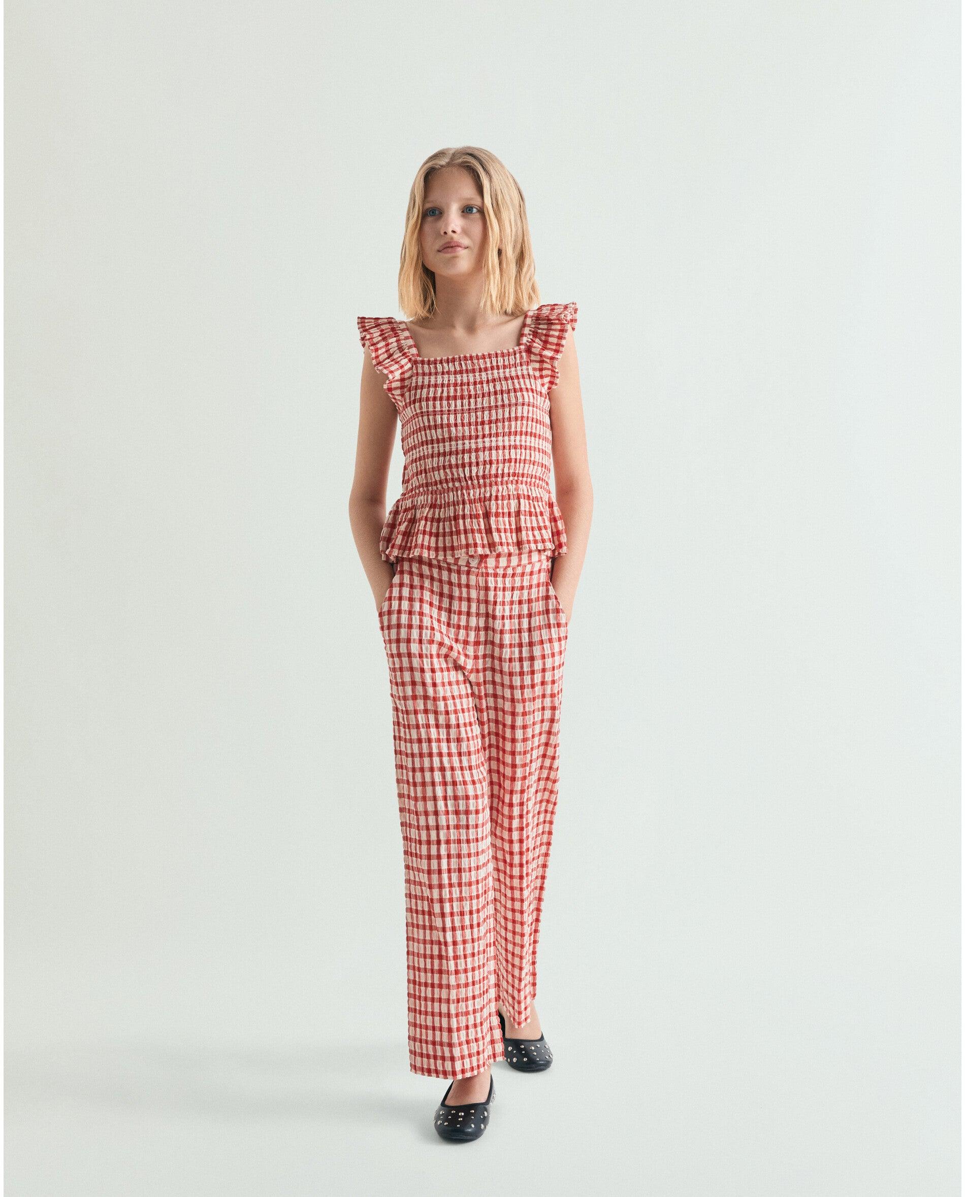 Imagen 0 de Pantalón de niña relaxed fit de cuadros vichy Rojo