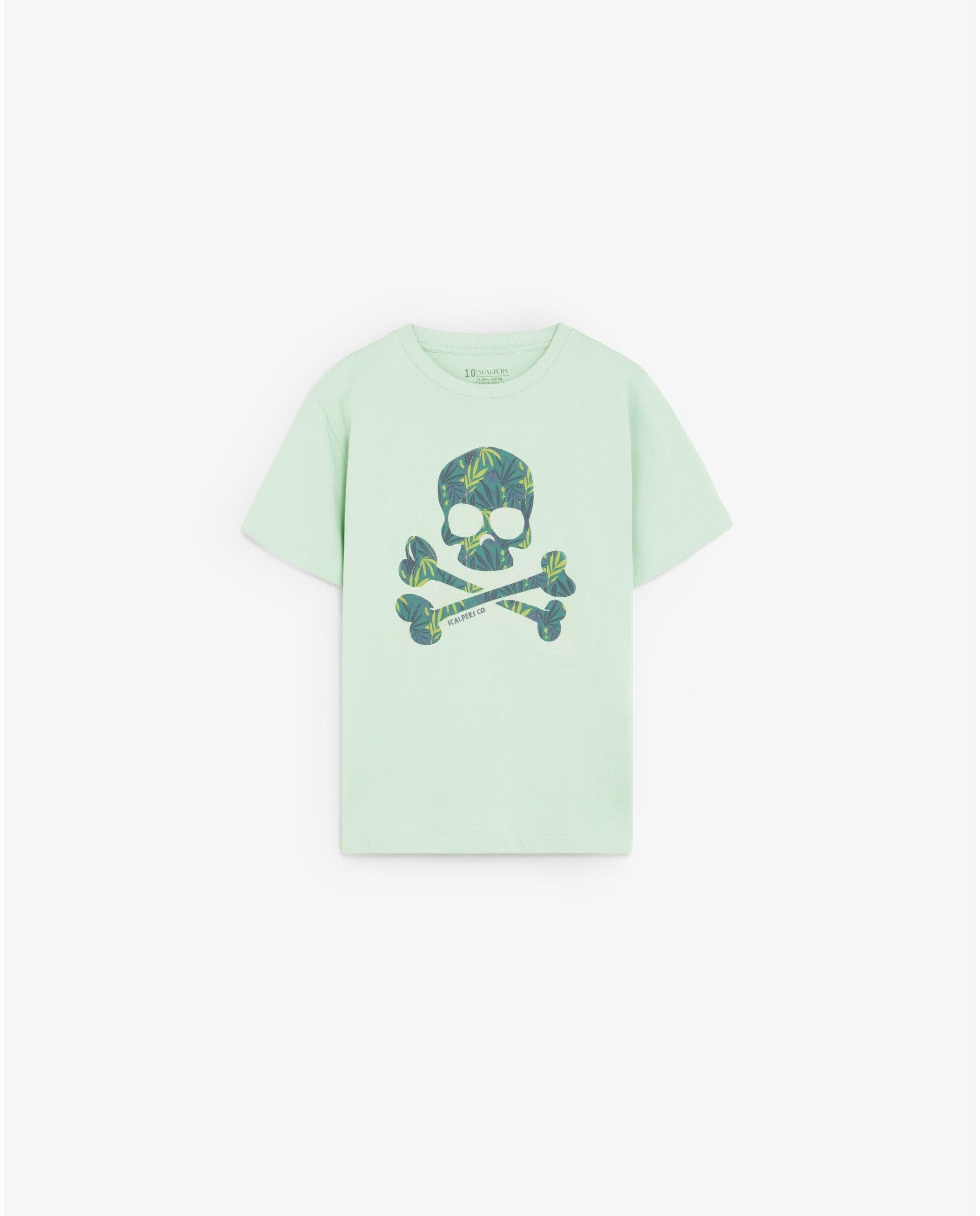 Imagen 0 de Camiseta de niño de manga corta con calavera frontal Verde Agua