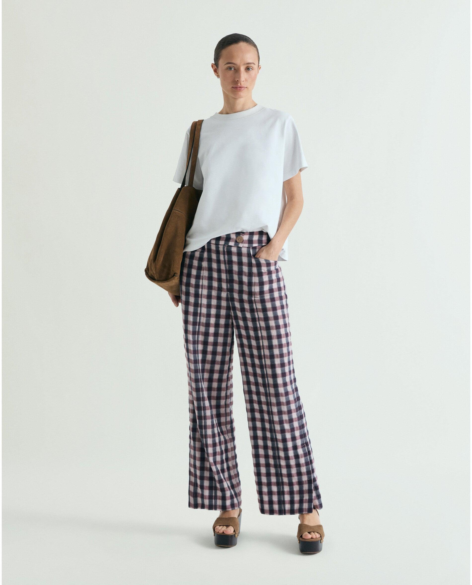 Scalpers - Pantalón ancho de mujer vichy con hilo metalizado.