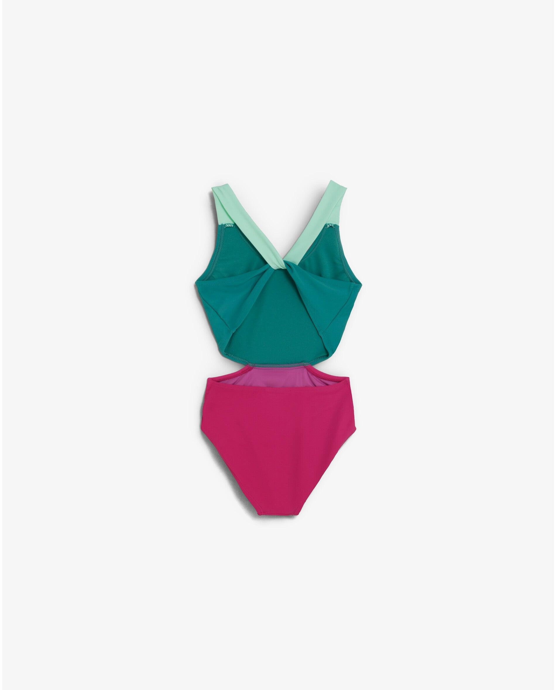 Bañador de niña bicolor con tirantes cruzados - Scalpers - Verde Verde-2