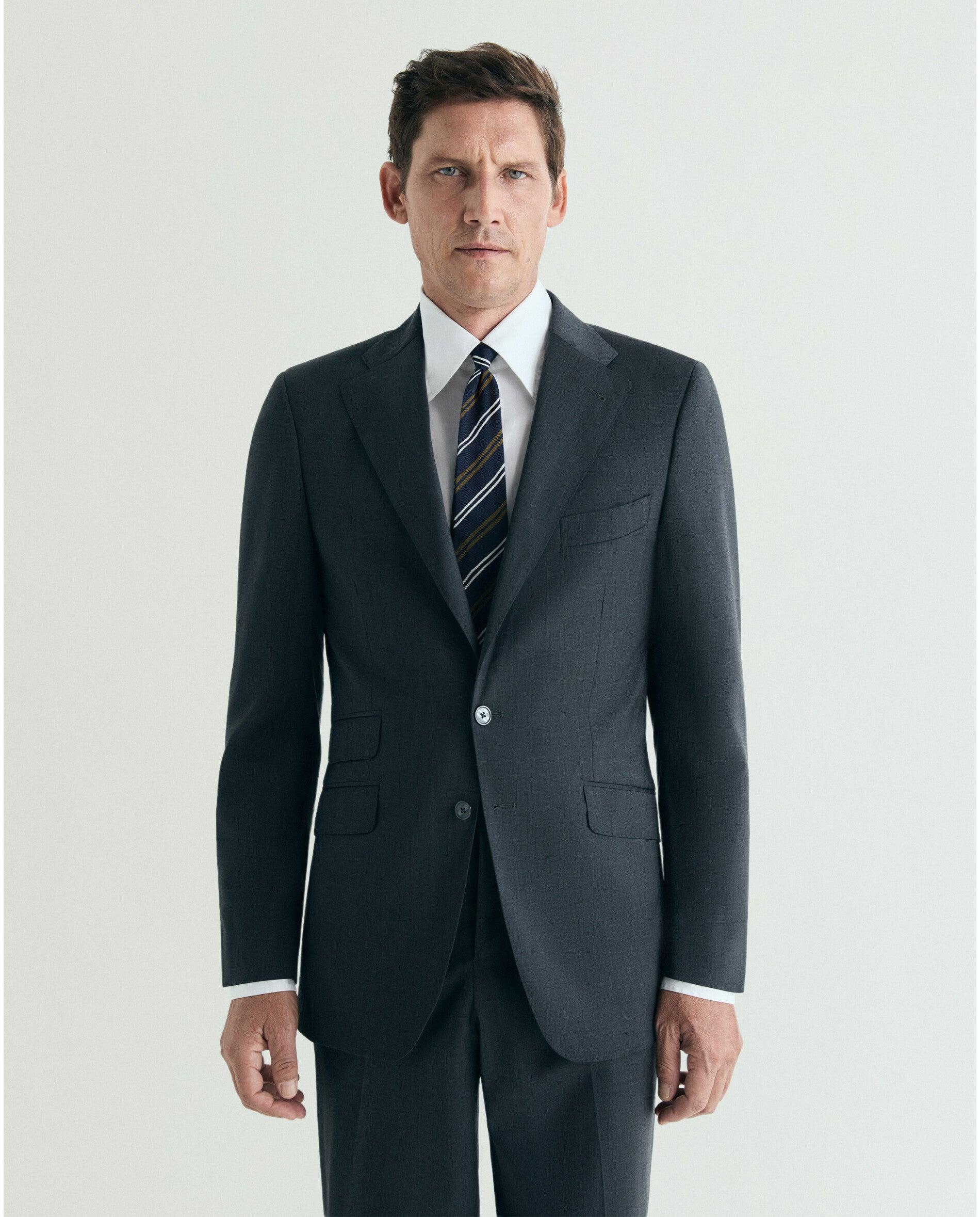 Imagen 0 de Americana de traje de hombre regular fit de lana lisa Gris oscuro