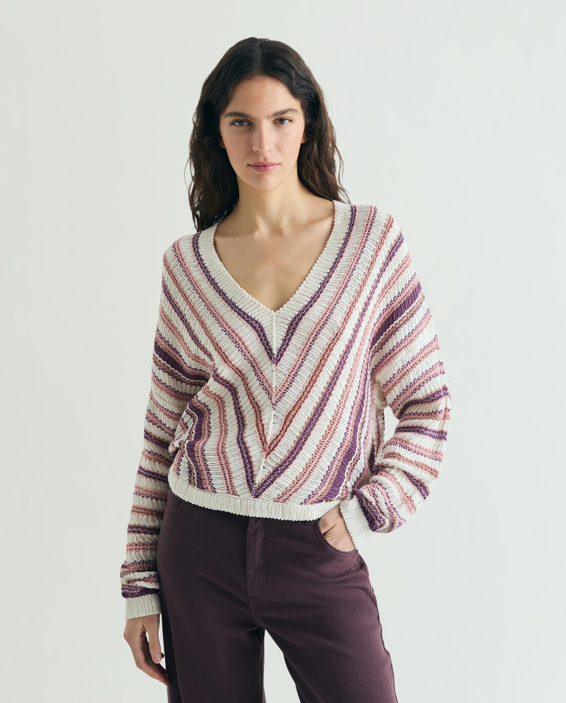 Scalpers - Jersey de mujer a rayas con escote de pico.