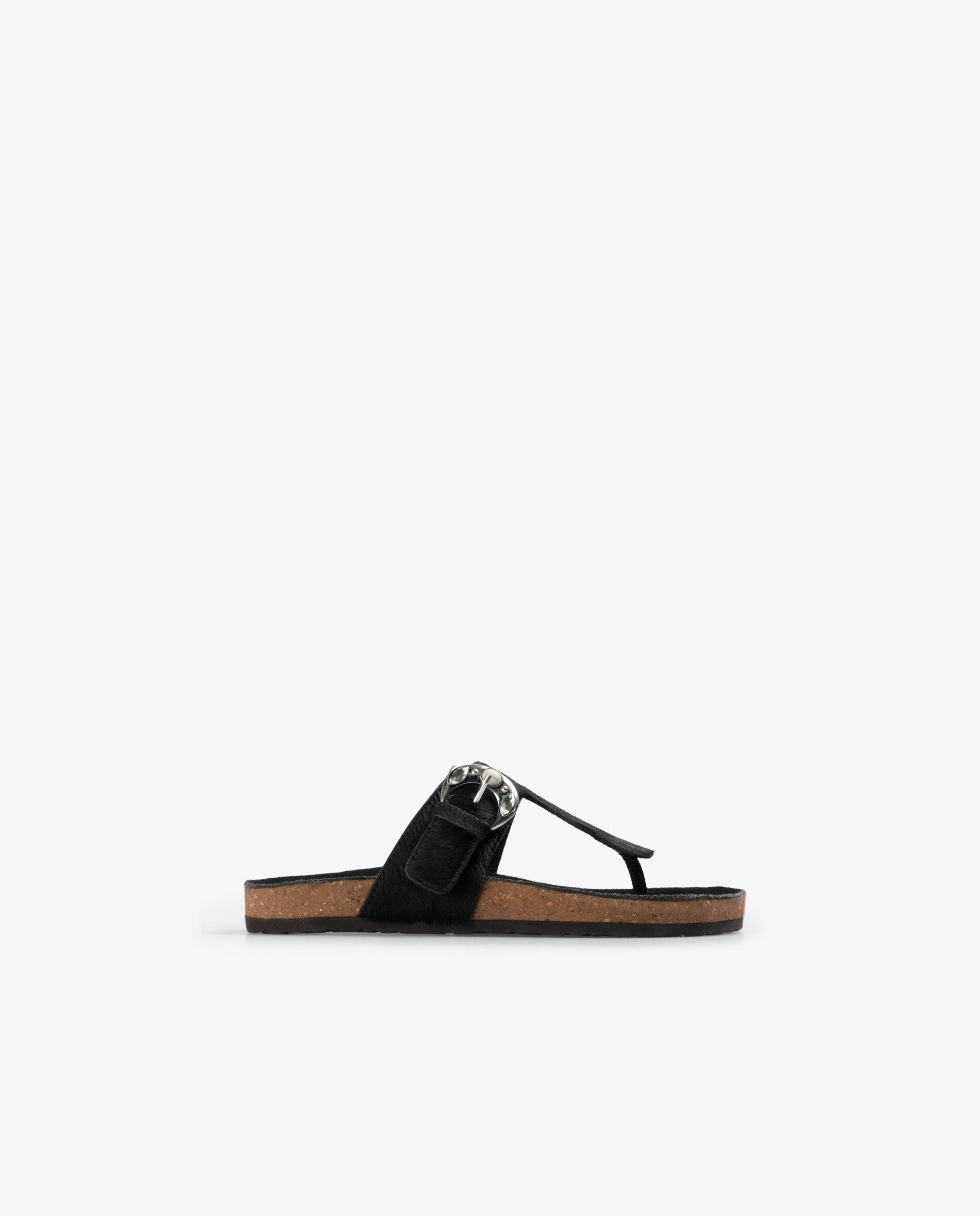Scalpers - Sandalias de dedo de mujer en piel planas con hebilla.