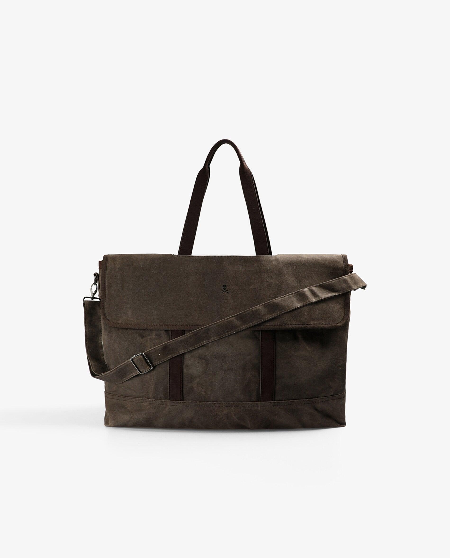 Bandolera de hombre de viaje con doble asa y acabado encerado - Scalpers - Marrón Marrón-7