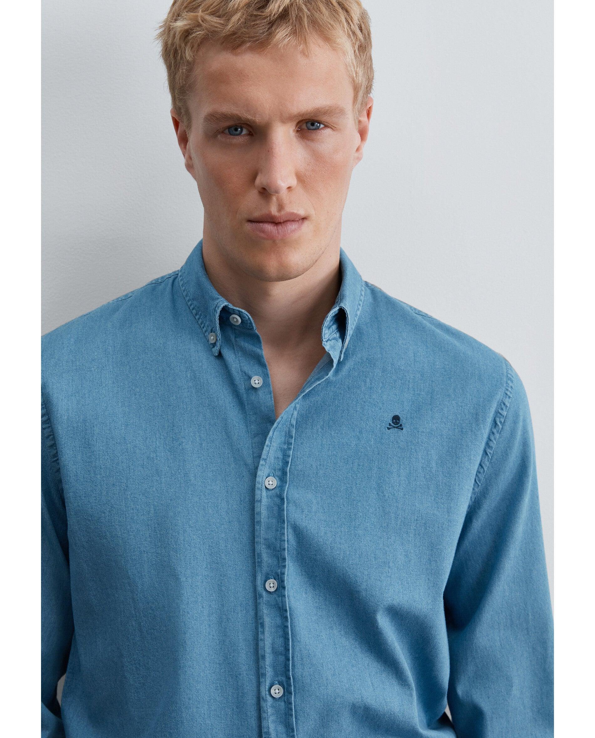 Camisa vaquera de hombre regular fit de manga larga - Scalpers - Azul índigo Azul índigo-2