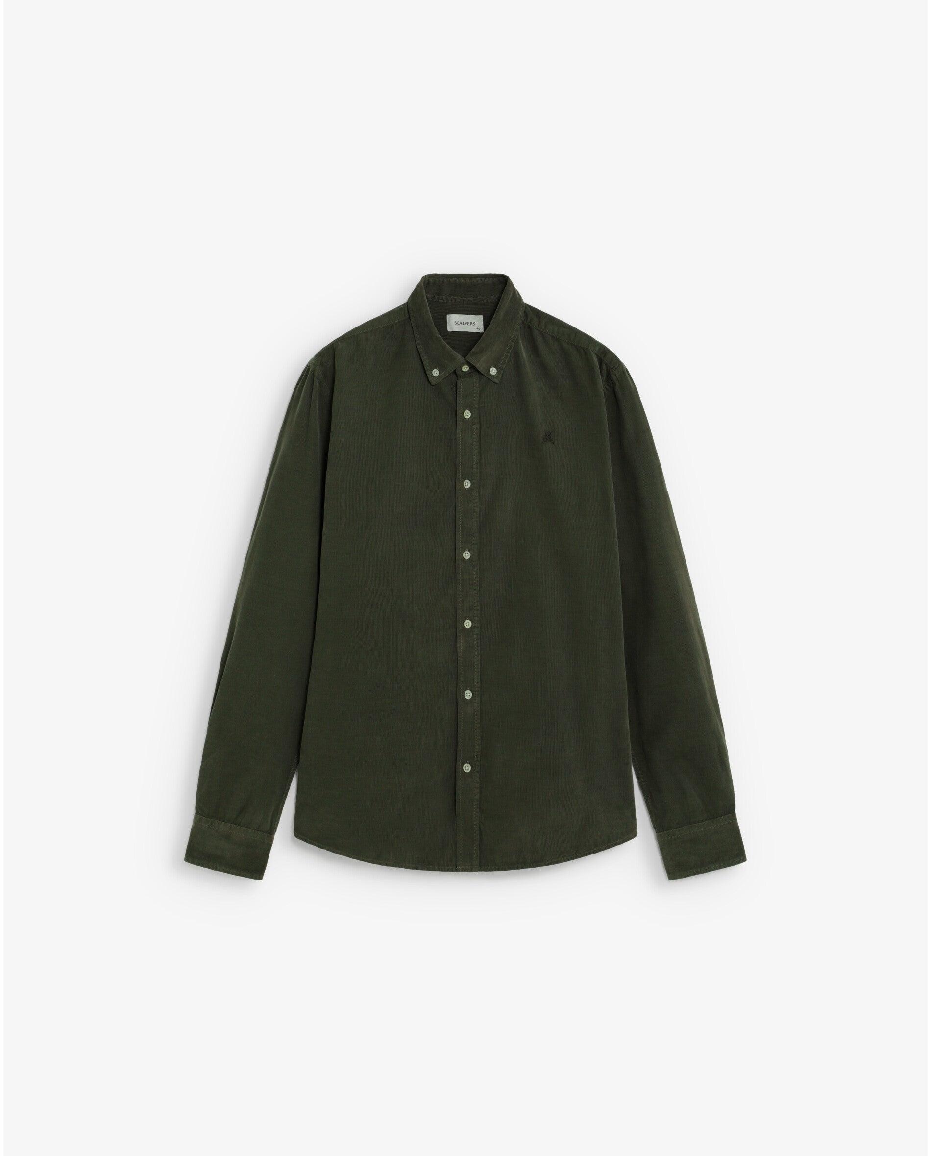 Camisa de hombre regular fit con calavera bordada a tono - Scalpers - Verde militar Verde militar-1