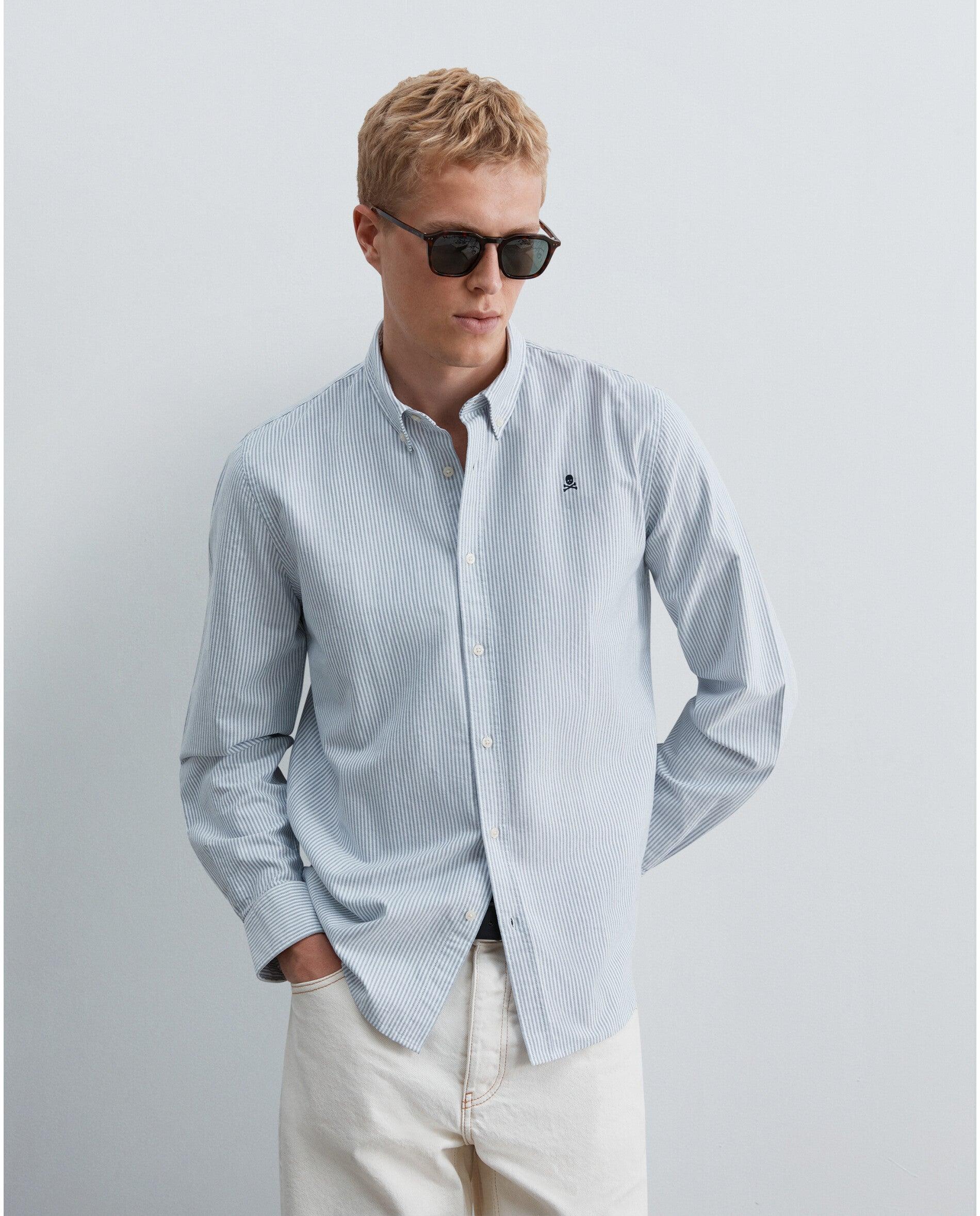 Imagen 4 de Camisa oxford de hombre regular fit de rayas - Scalpers - Azul grisáceo Azul grisáceo