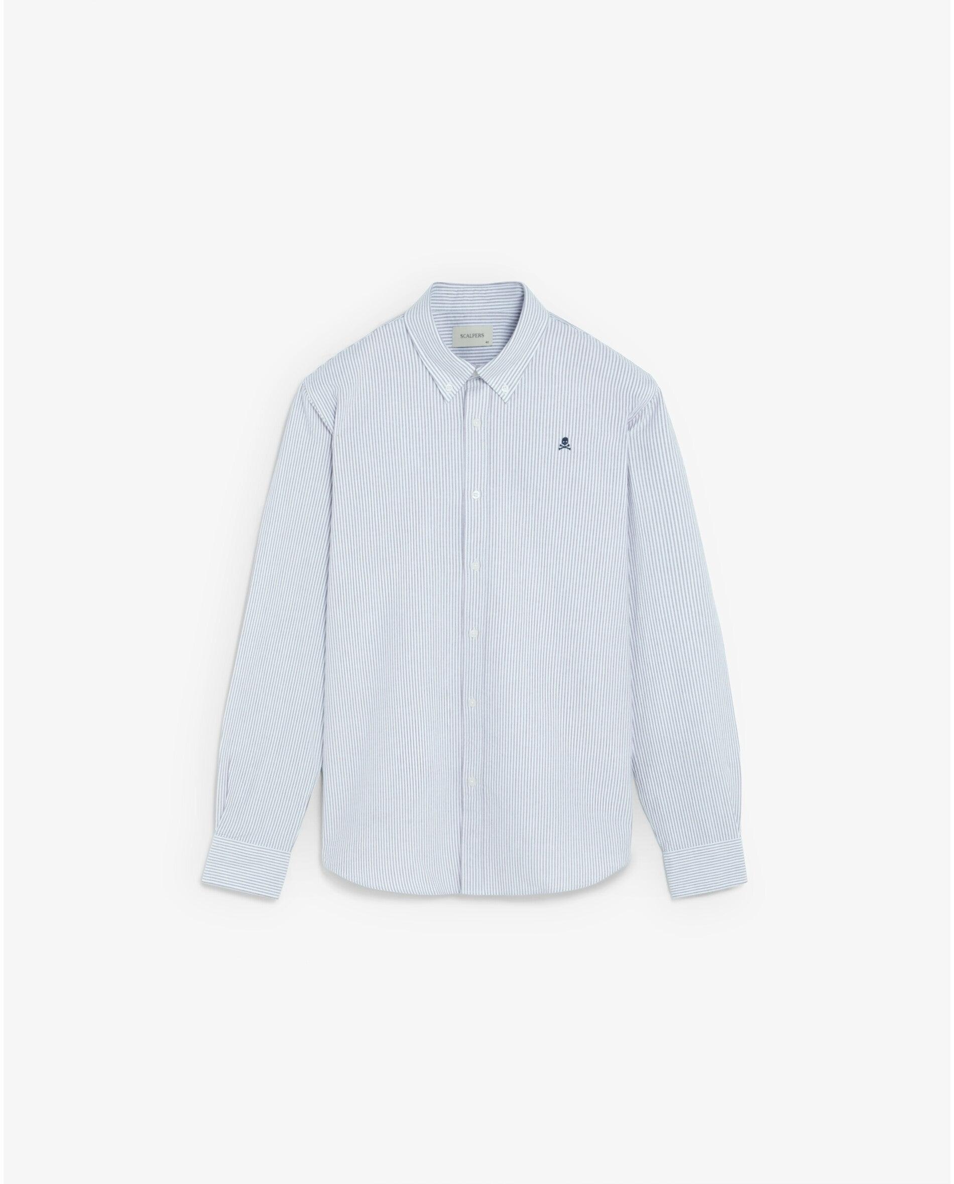 Imagen 5 de Camisa oxford de hombre regular fit de rayas - Scalpers - Azul grisáceo Azul grisáceo