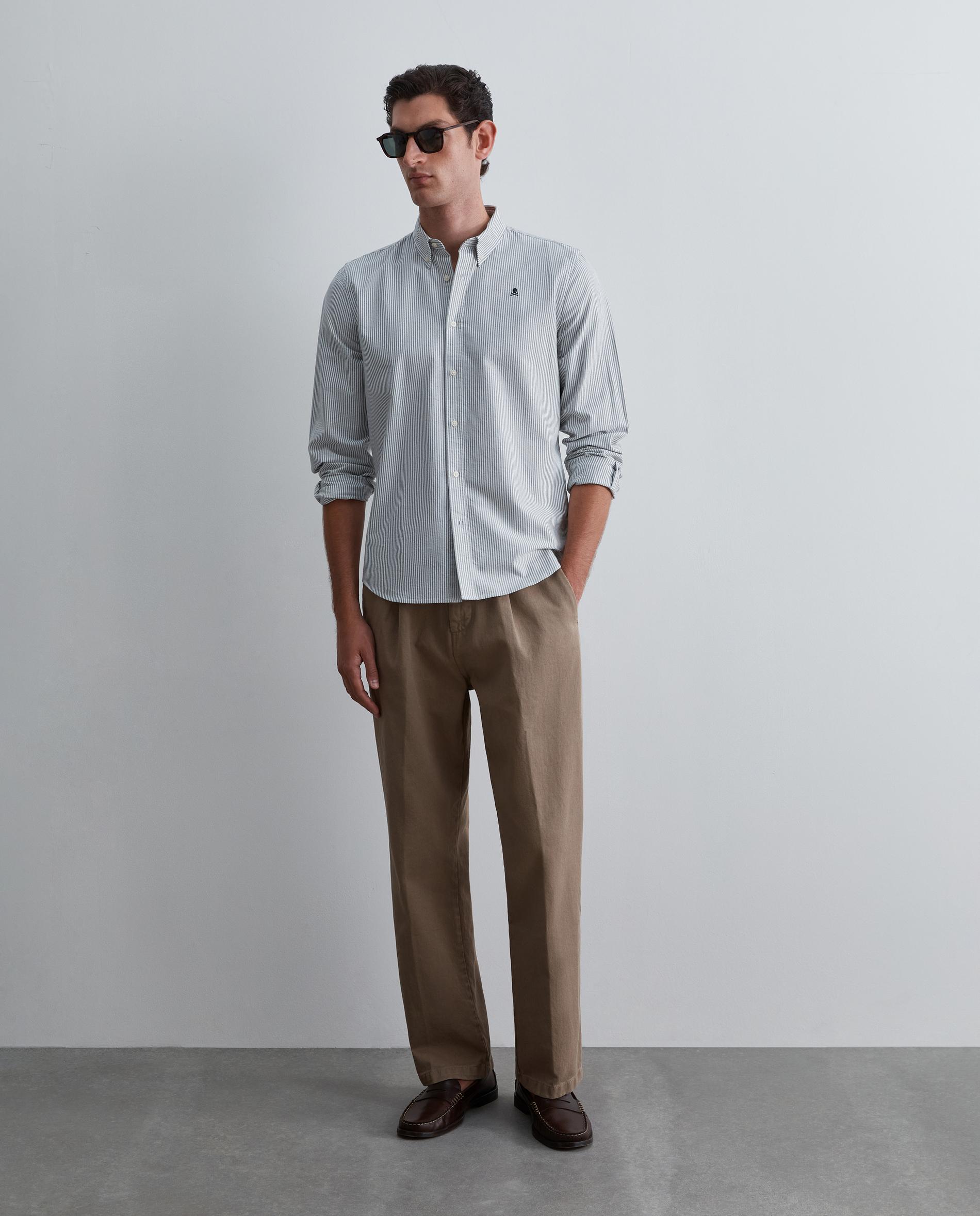 Camisa oxford de hombre regular fit de rayas - Scalpers - Kaki Kaki-3