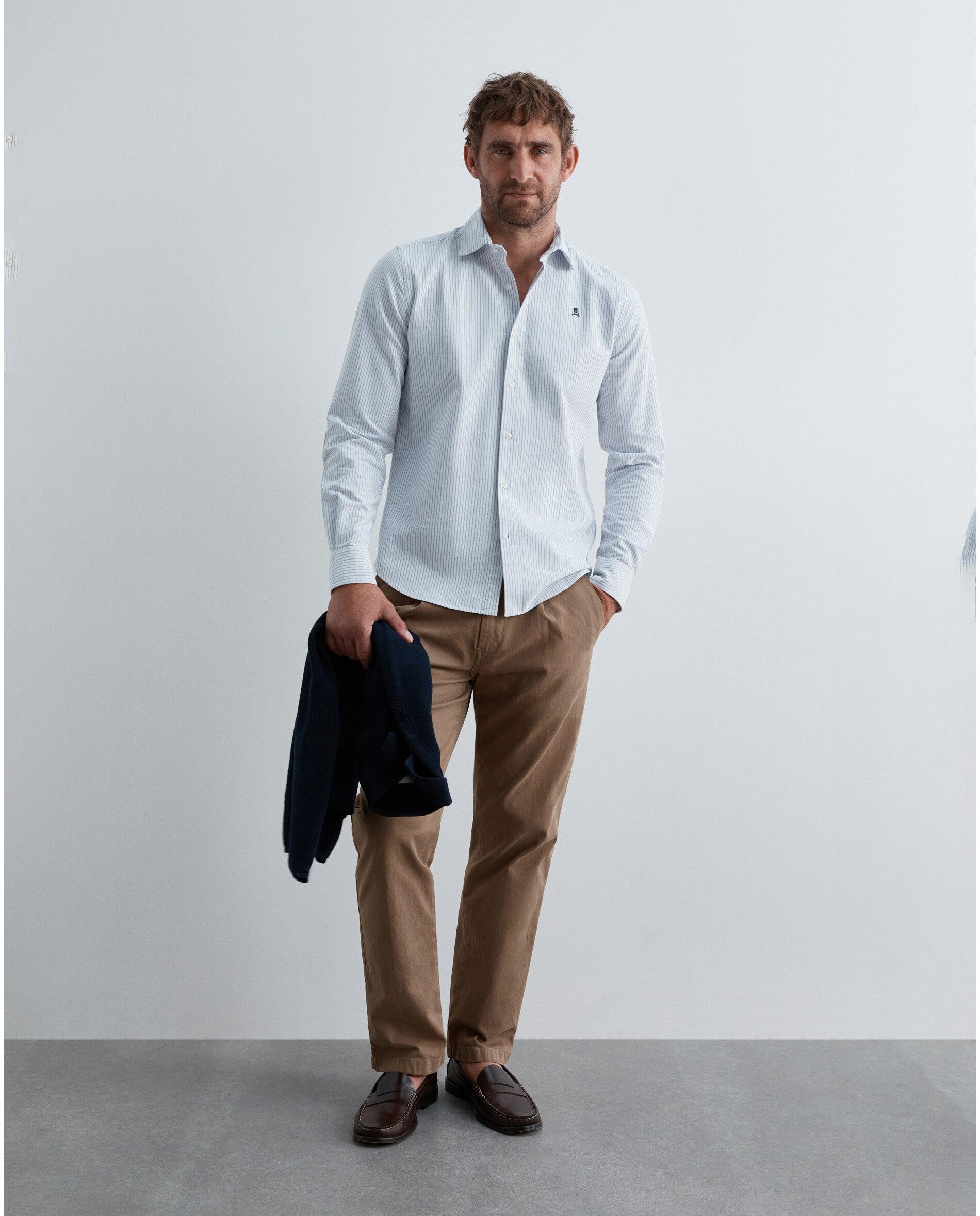 Imagen 3 de Camisa oxford de hombre regular fit de rayas - Scalpers - Blanco Blanco