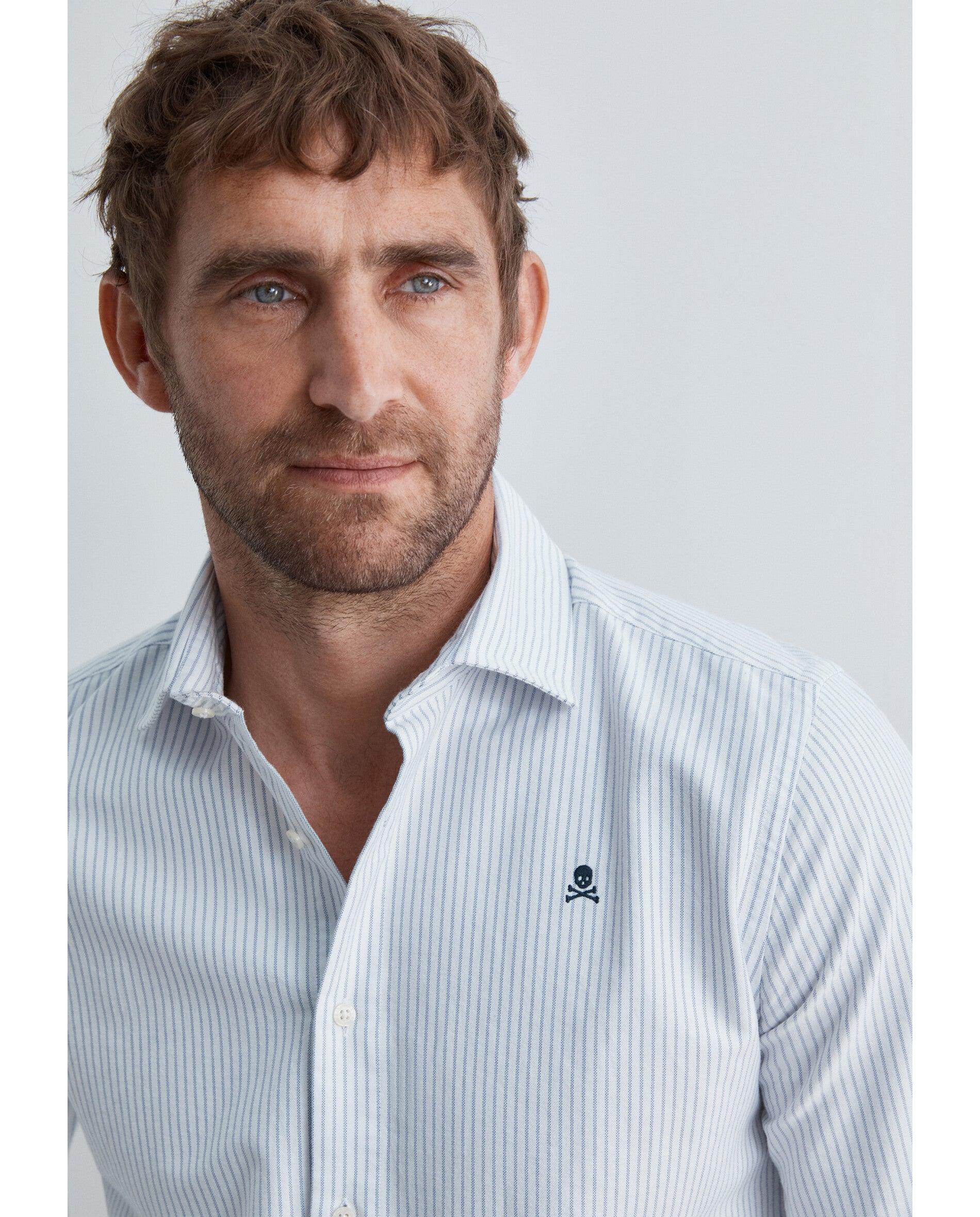 Imagen 5 de Camisa oxford de hombre regular fit de rayas - Scalpers - Blanco Blanco