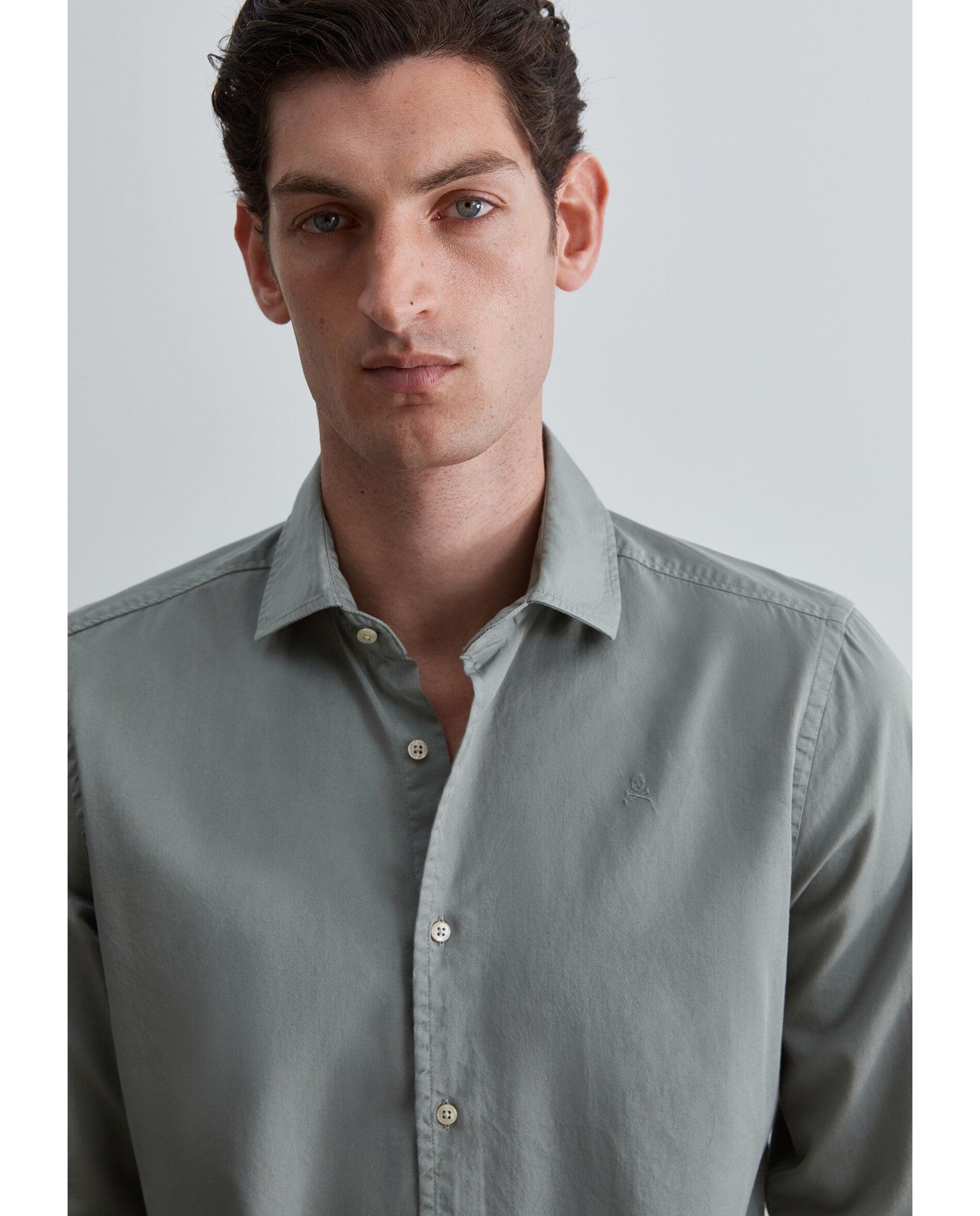 Camisa de hombre regular fit con calavera bordada a tono - Scalpers - Kaki Kaki-4