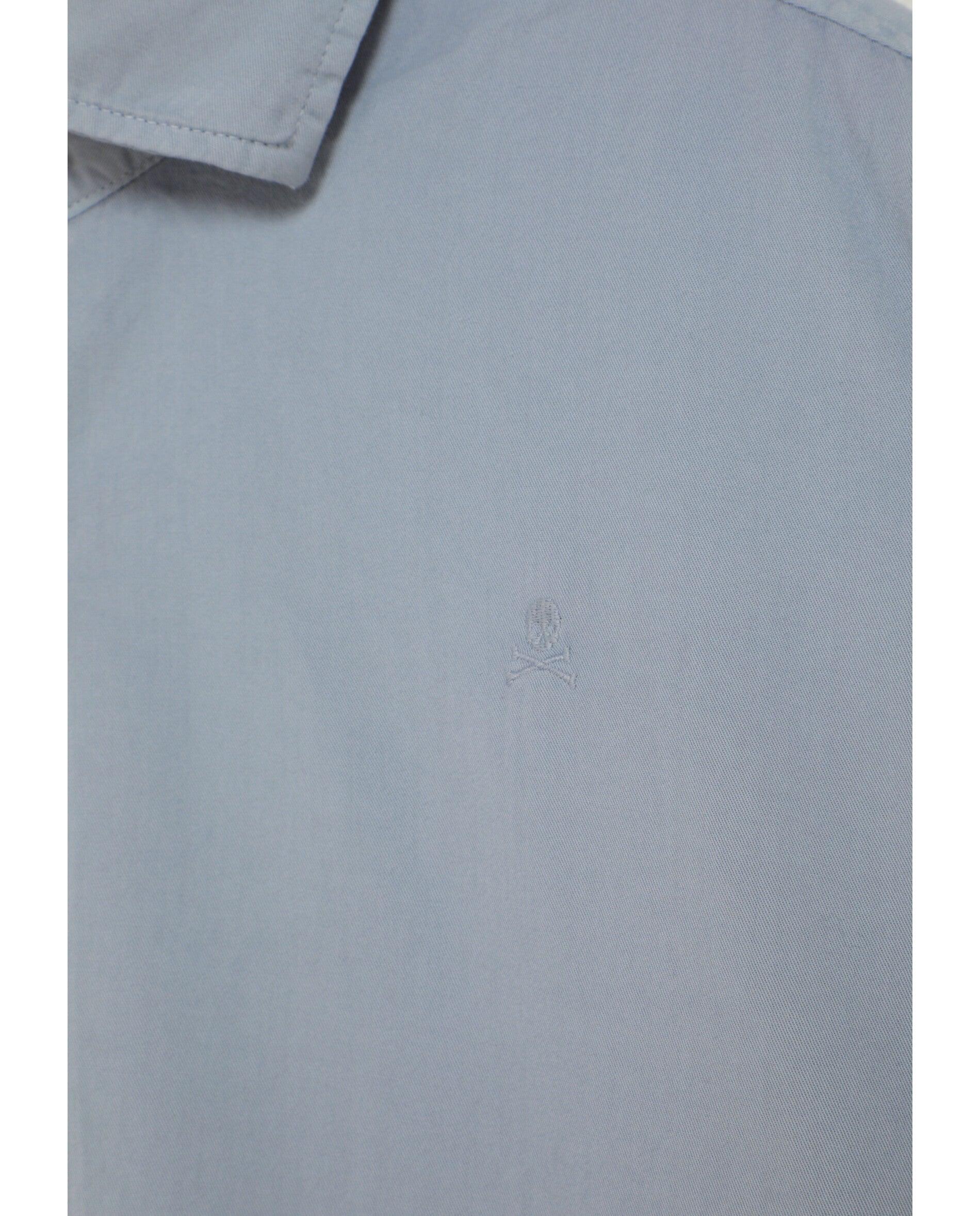 Camisa de hombre regular fit con calavera bordada a tono - Scalpers - Azul grisáceo Azul grisáceo-5