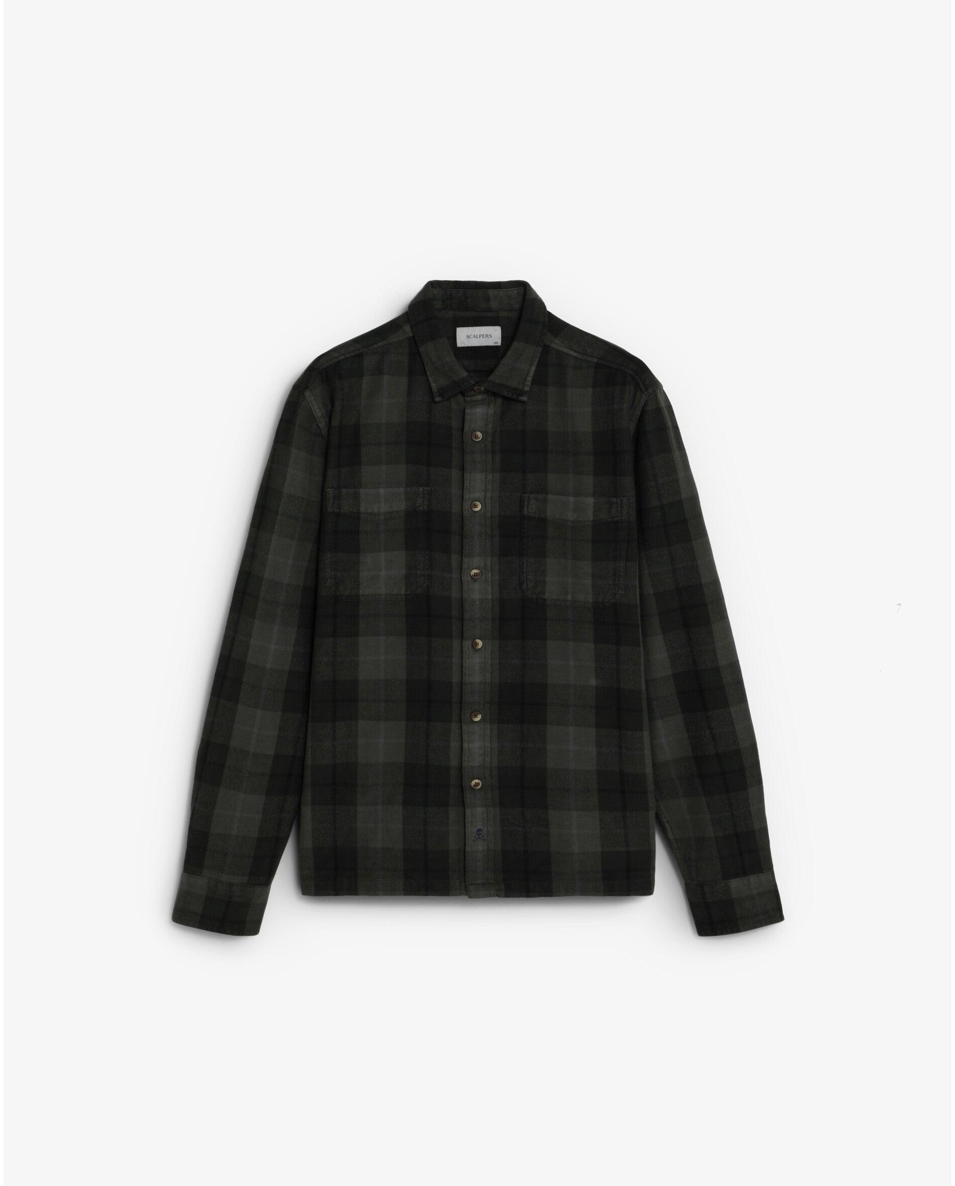 Camisa de cuadros de hombre con bolsillos parche en el pecho - Scalpers - Marrón Marrón-1