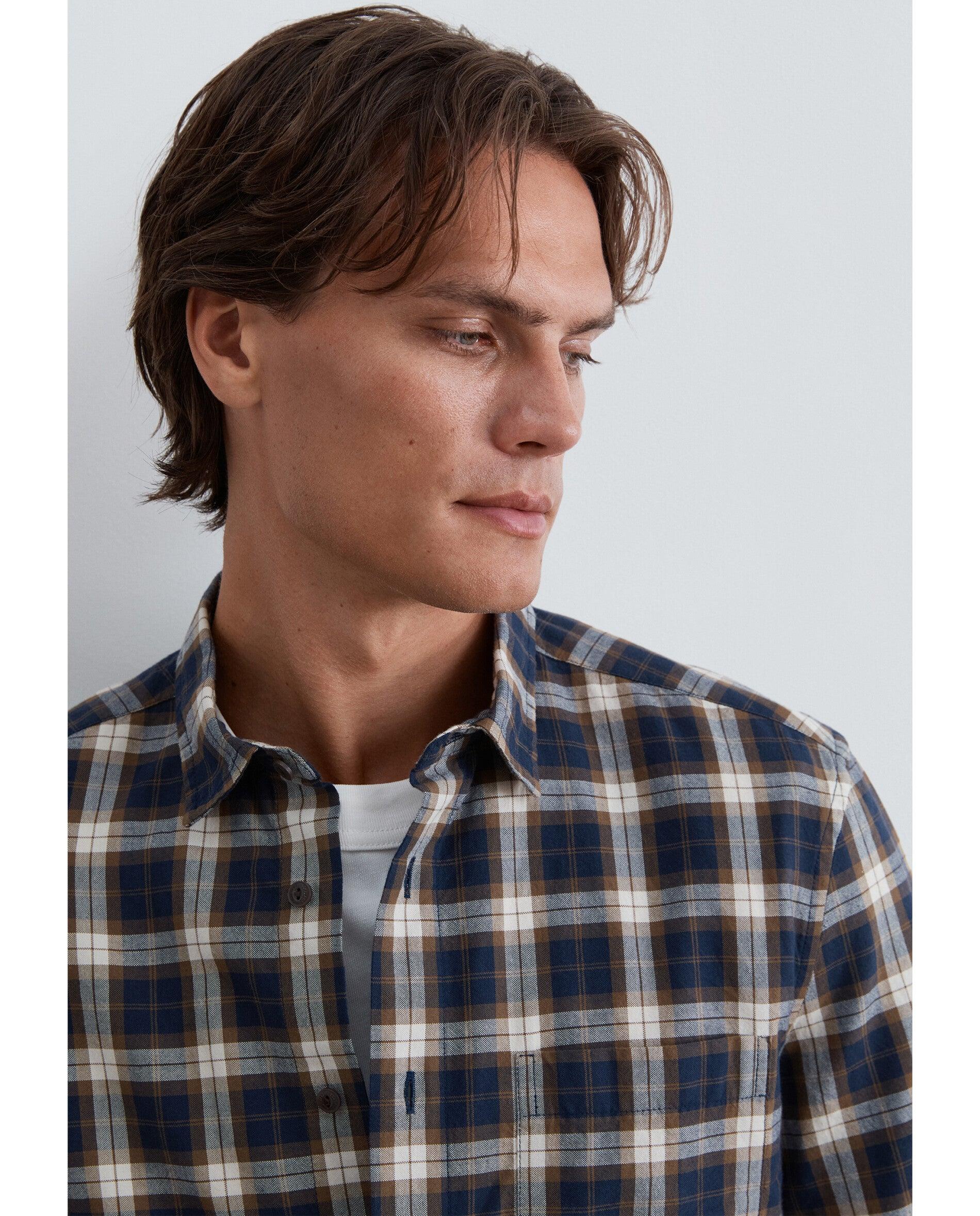 Camisa de cuadros de hombre regular fit con bolsillo en el pecho - Scalpers - Marrón Marrón-4