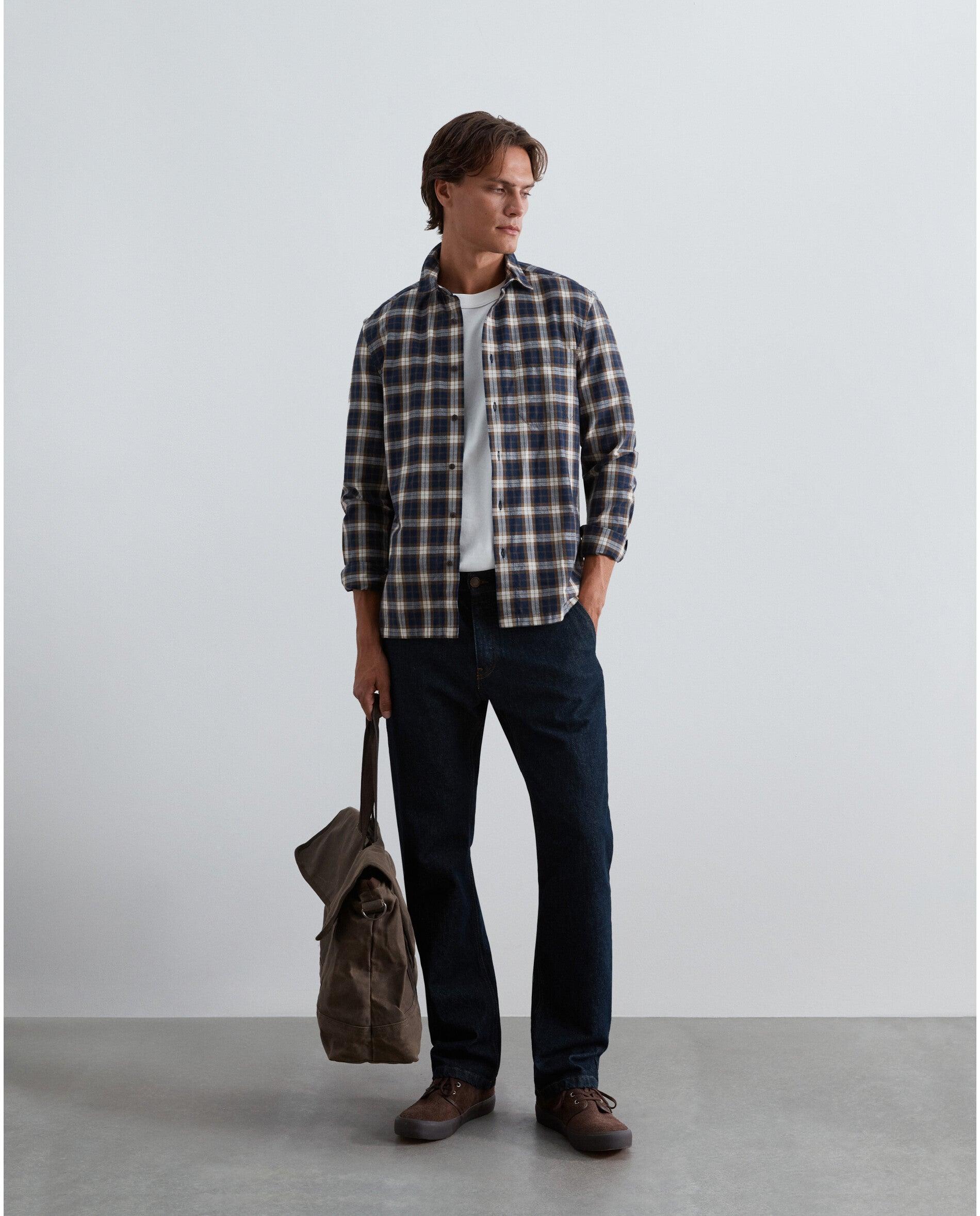 Camisa de cuadros de hombre regular fit con bolsillo en el pecho - Scalpers - Marrón Marrón-5