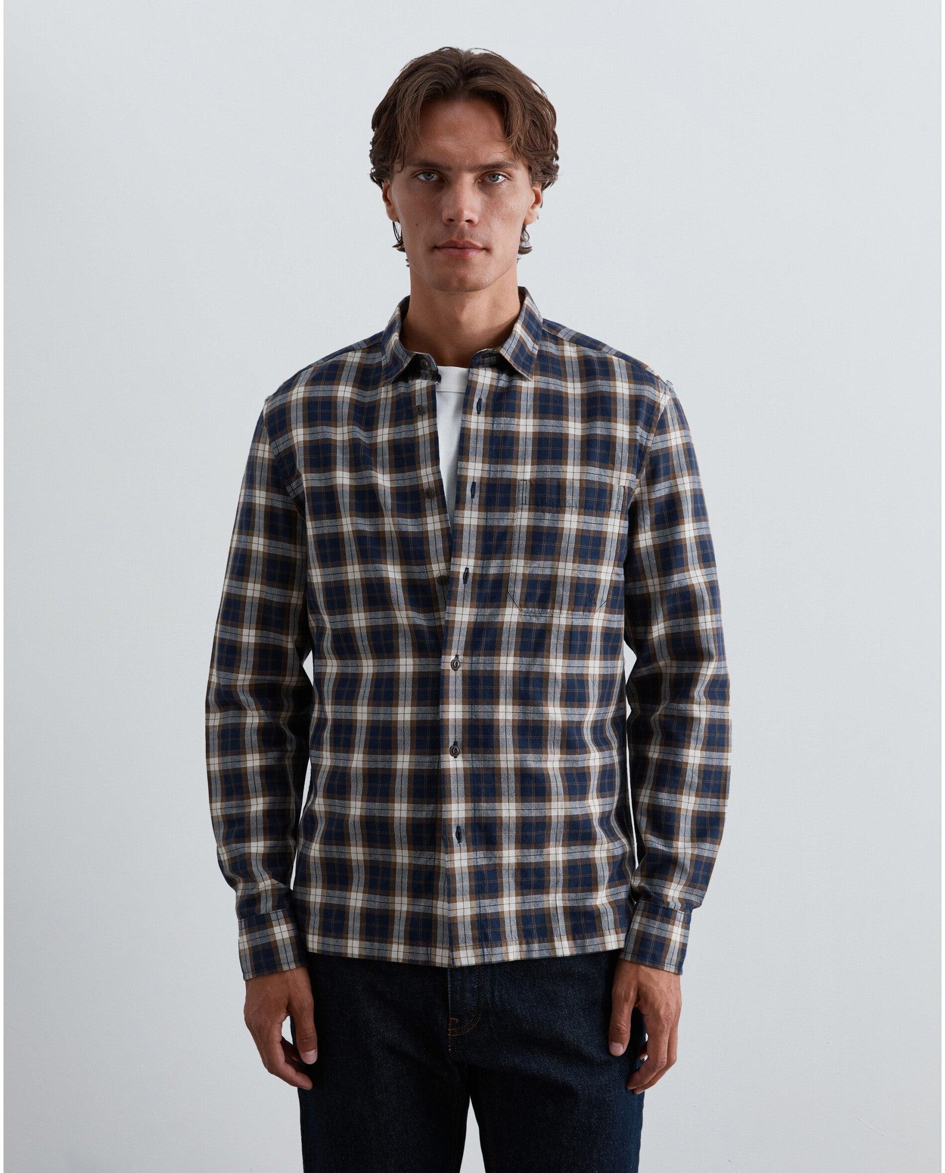 Camisa de cuadros de hombre regular fit con bolsillo en el pecho - Scalpers - Marrón Marrón-6