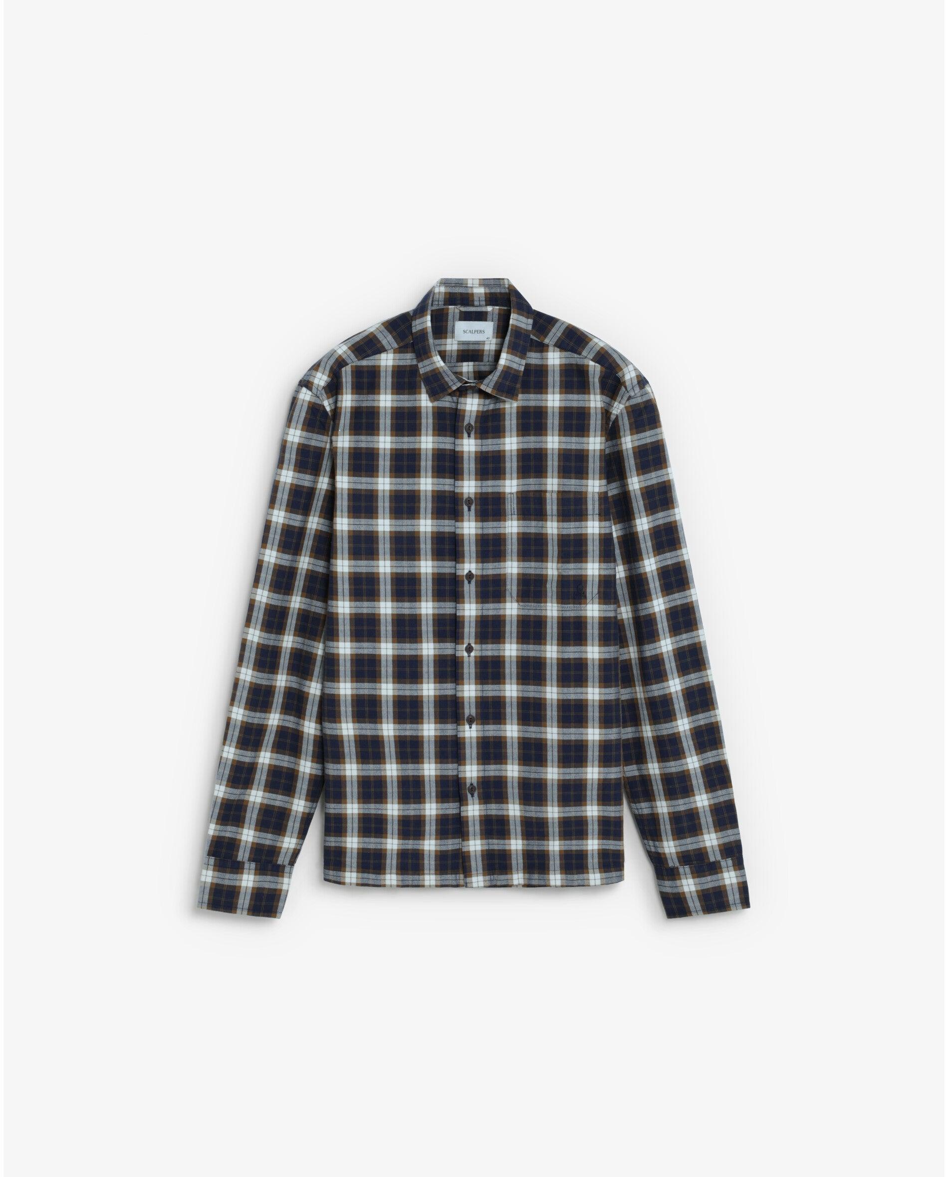 Camisa de cuadros de hombre regular fit con bolsillo en el pecho - Scalpers - Marrón Marrón-7