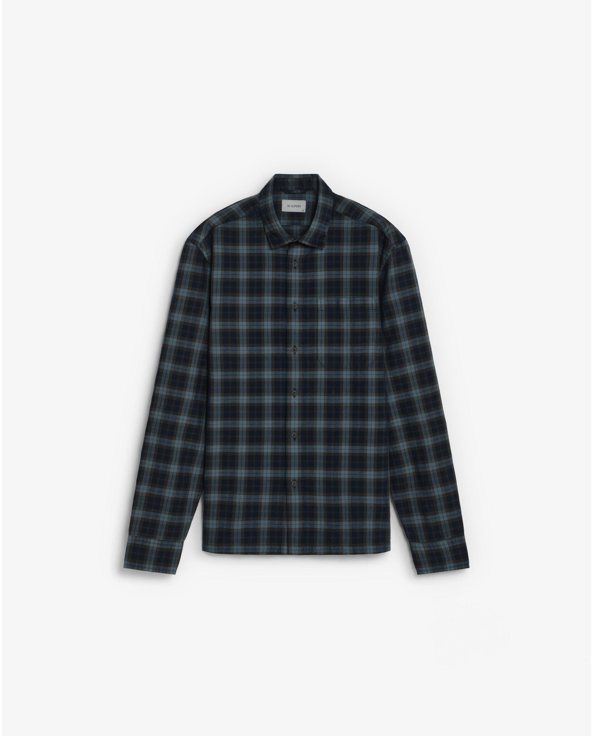 Imagen 0 de Camisa de cuadros de hombre regular fit con bolsillo en el pecho Azul