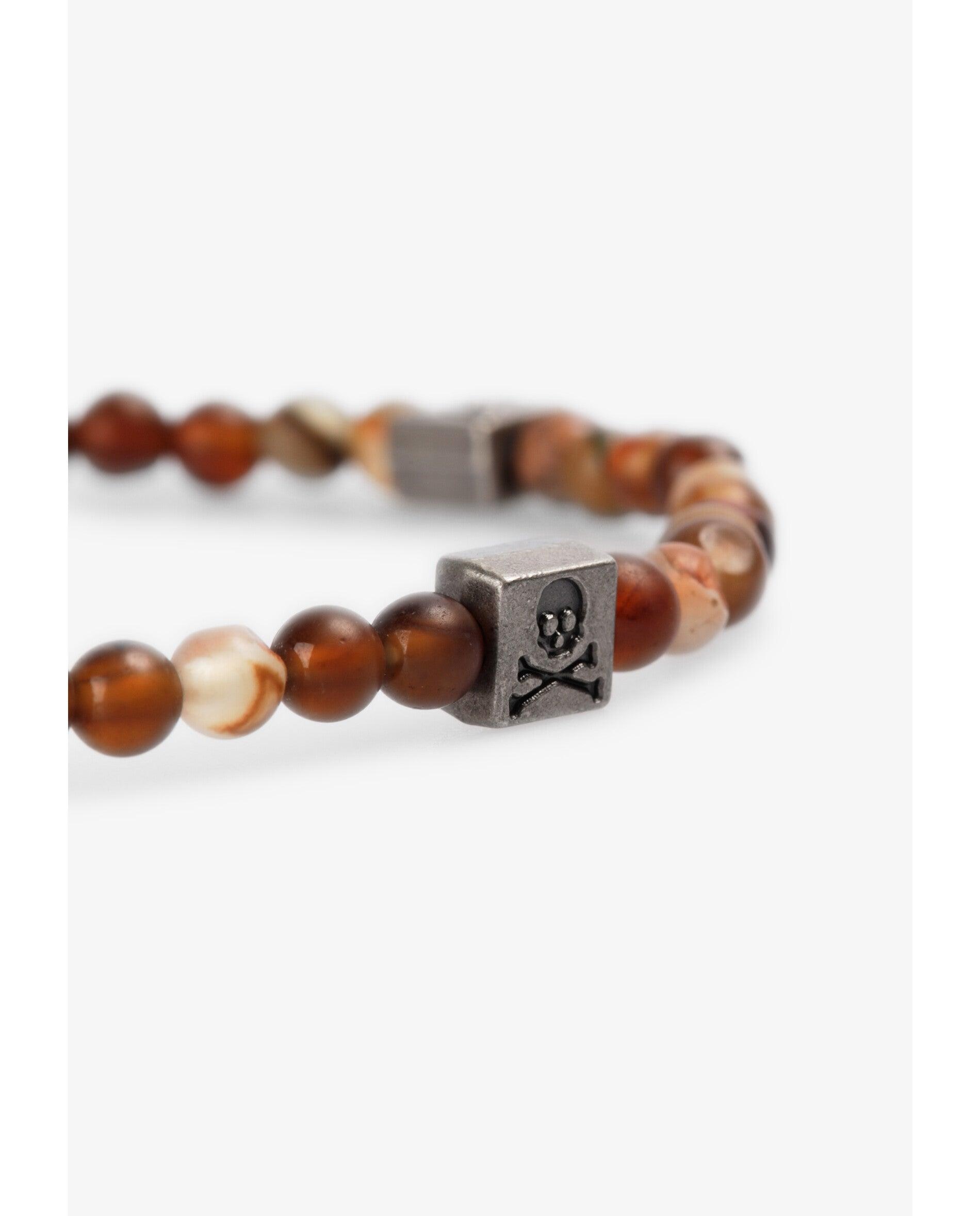 Pulsera de hombre elástica de cuentas mini con detalles metálicos - Scalpers - Marrón Marrón-2