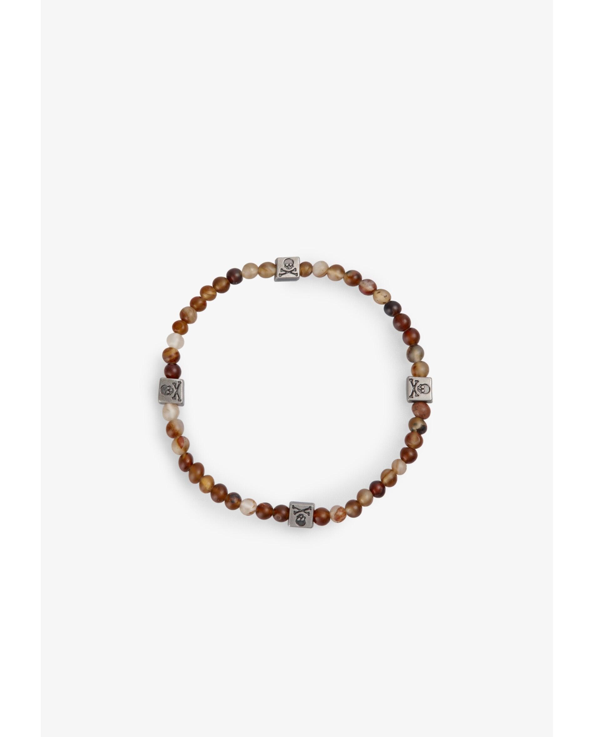 Pulsera de hombre elástica de cuentas mini con detalles metálicos - Scalpers - Marrón Marrón-3