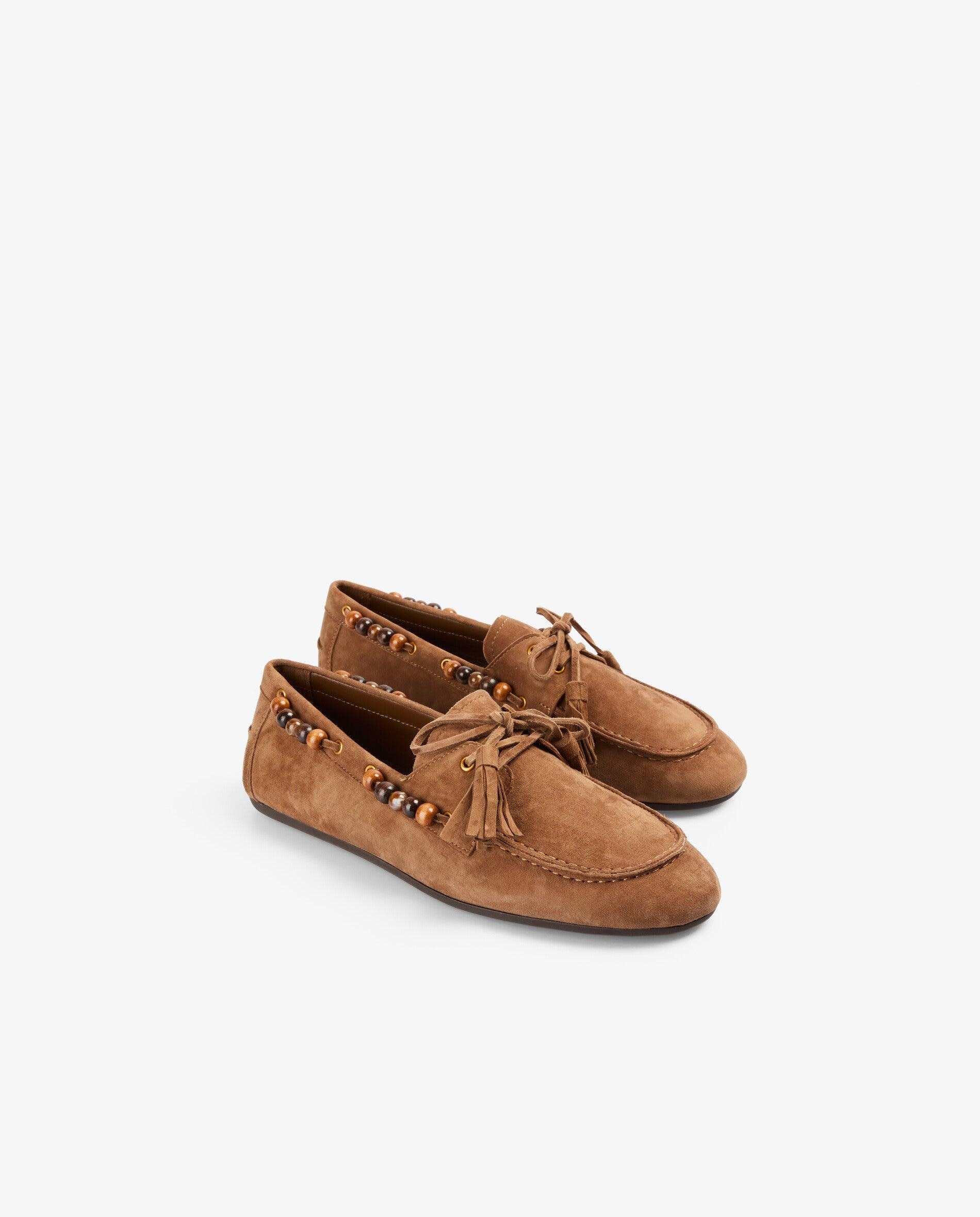 Mocasines de mujer de ante con apliques de cuentas en contraste - Scalpers - Canela Canela-3