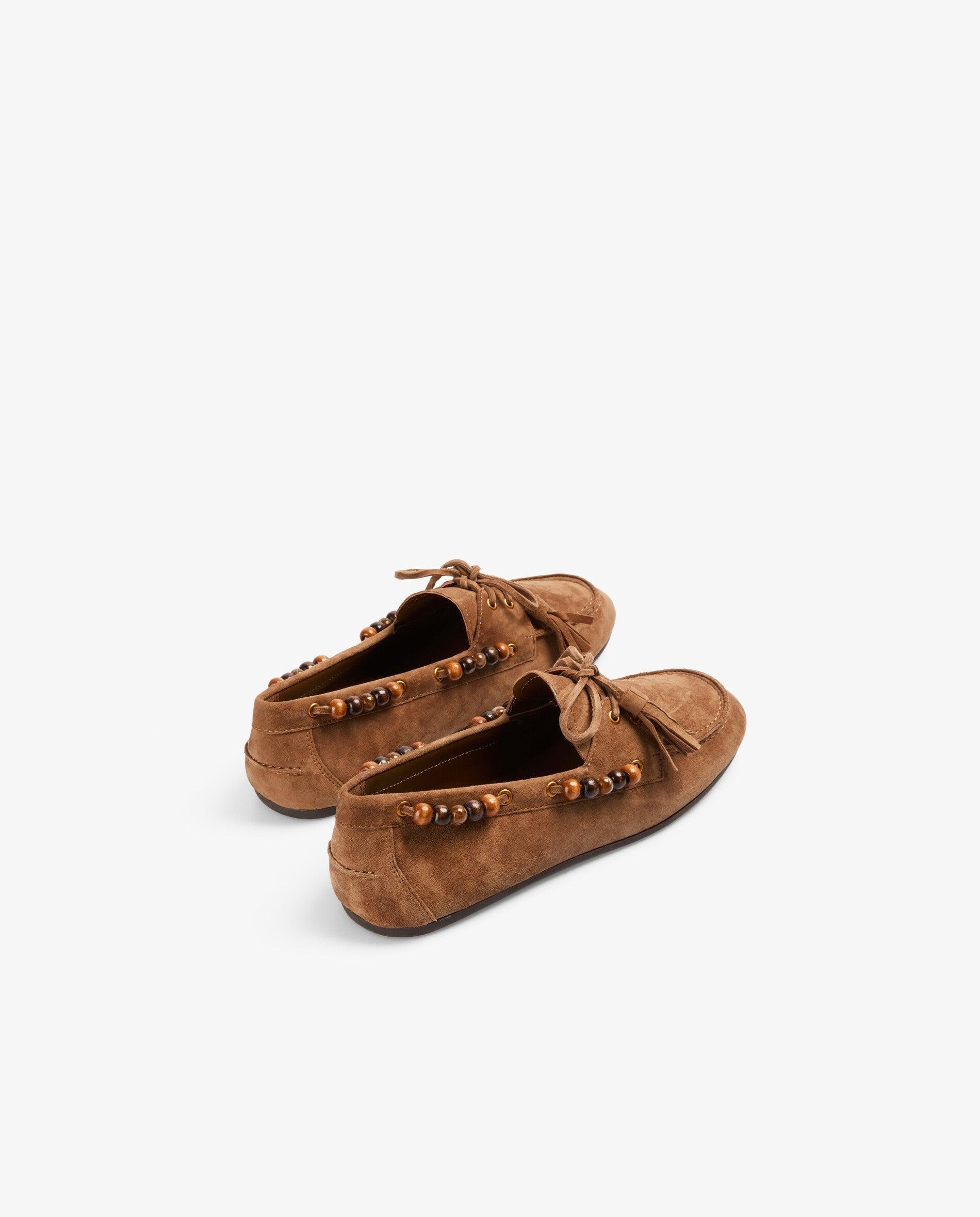 Mocasines de mujer de ante con apliques de cuentas en contraste - Scalpers - Canela Canela-2