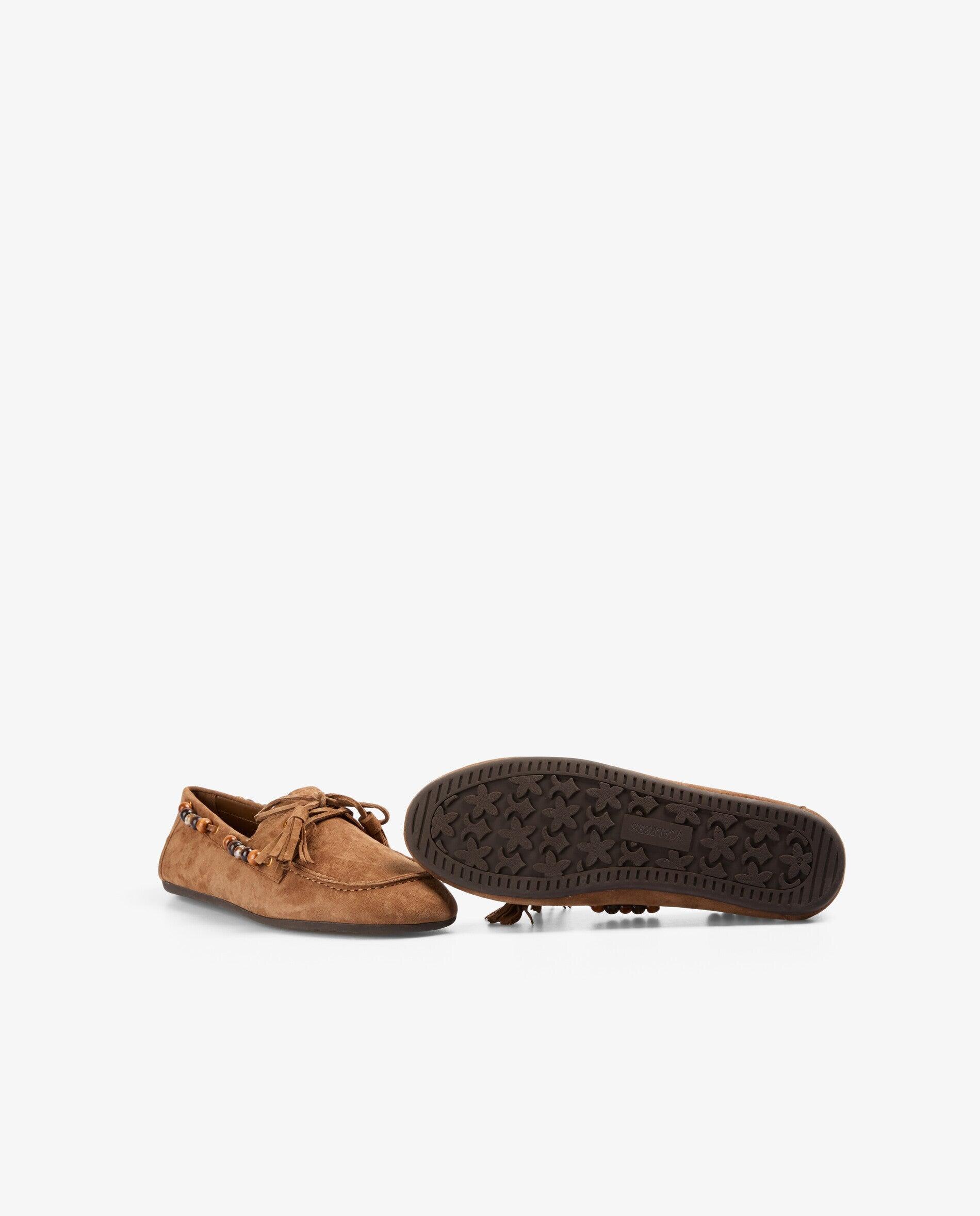 Mocasines de mujer de ante con apliques de cuentas en contraste - Scalpers - Canela Canela-4