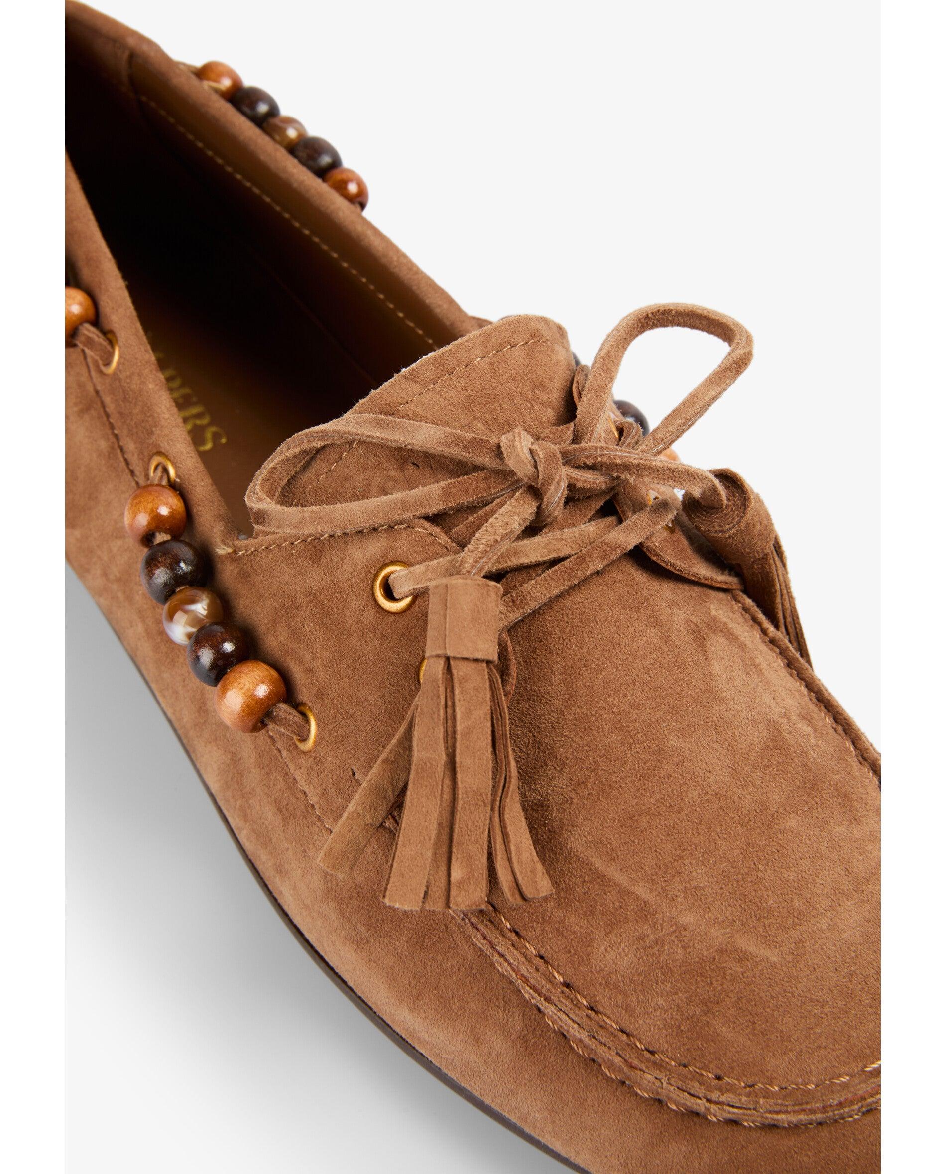 Mocasines de mujer de ante con apliques de cuentas en contraste - Scalpers - Canela Canela-6