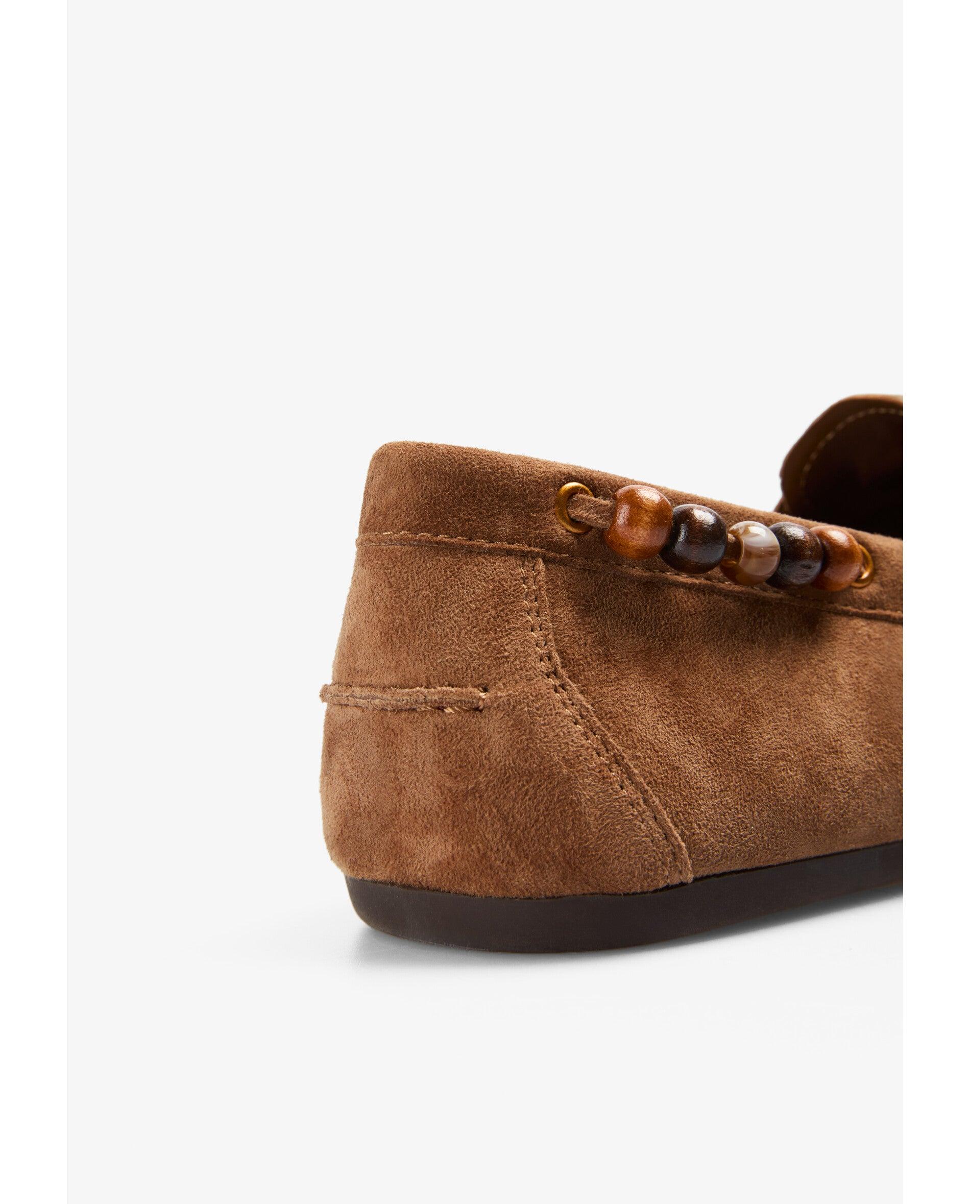 Mocasines de mujer de ante con apliques de cuentas en contraste - Scalpers - Canela Canela-7