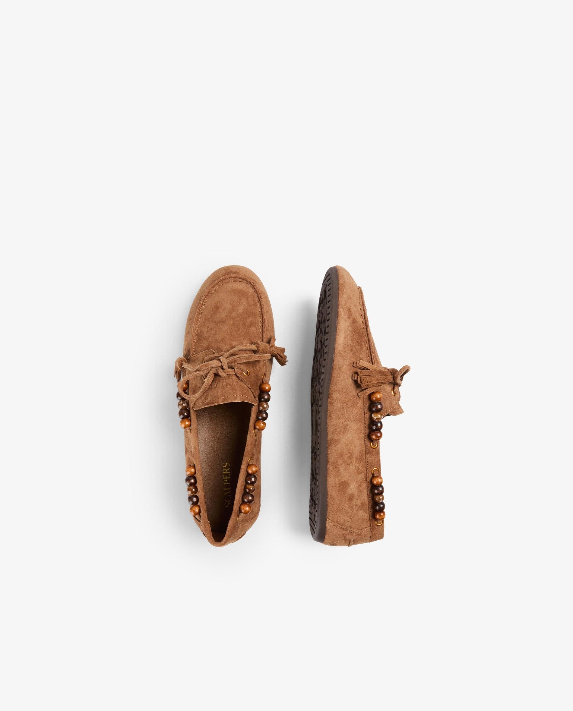 Mocasines de mujer de ante con apliques de cuentas en contraste - Scalpers - Canela Canela-8