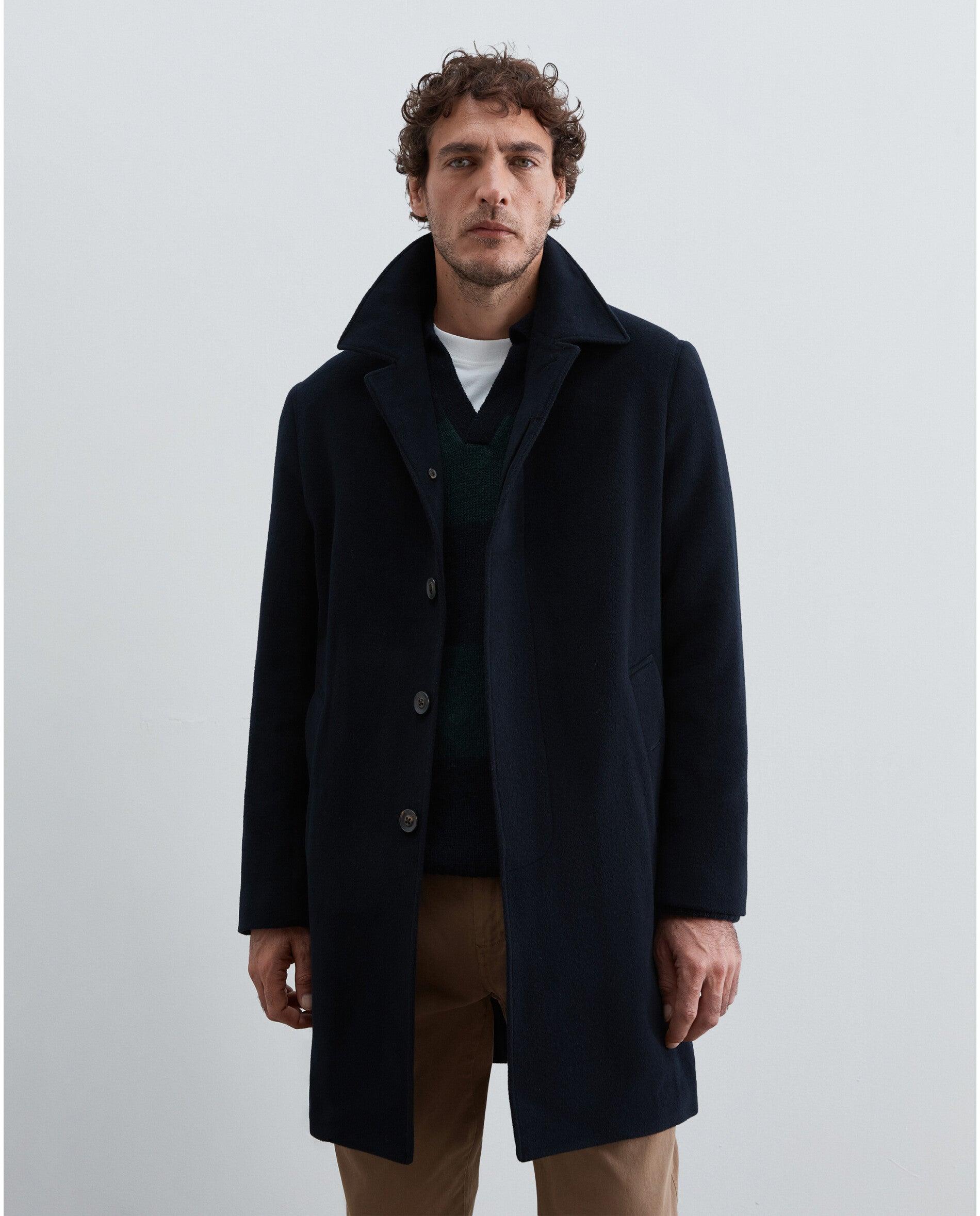 Imagen 2 de Abrigo de paño de hombre con cuello solapa y botones ocultos - Scalpers - Navy Navy
