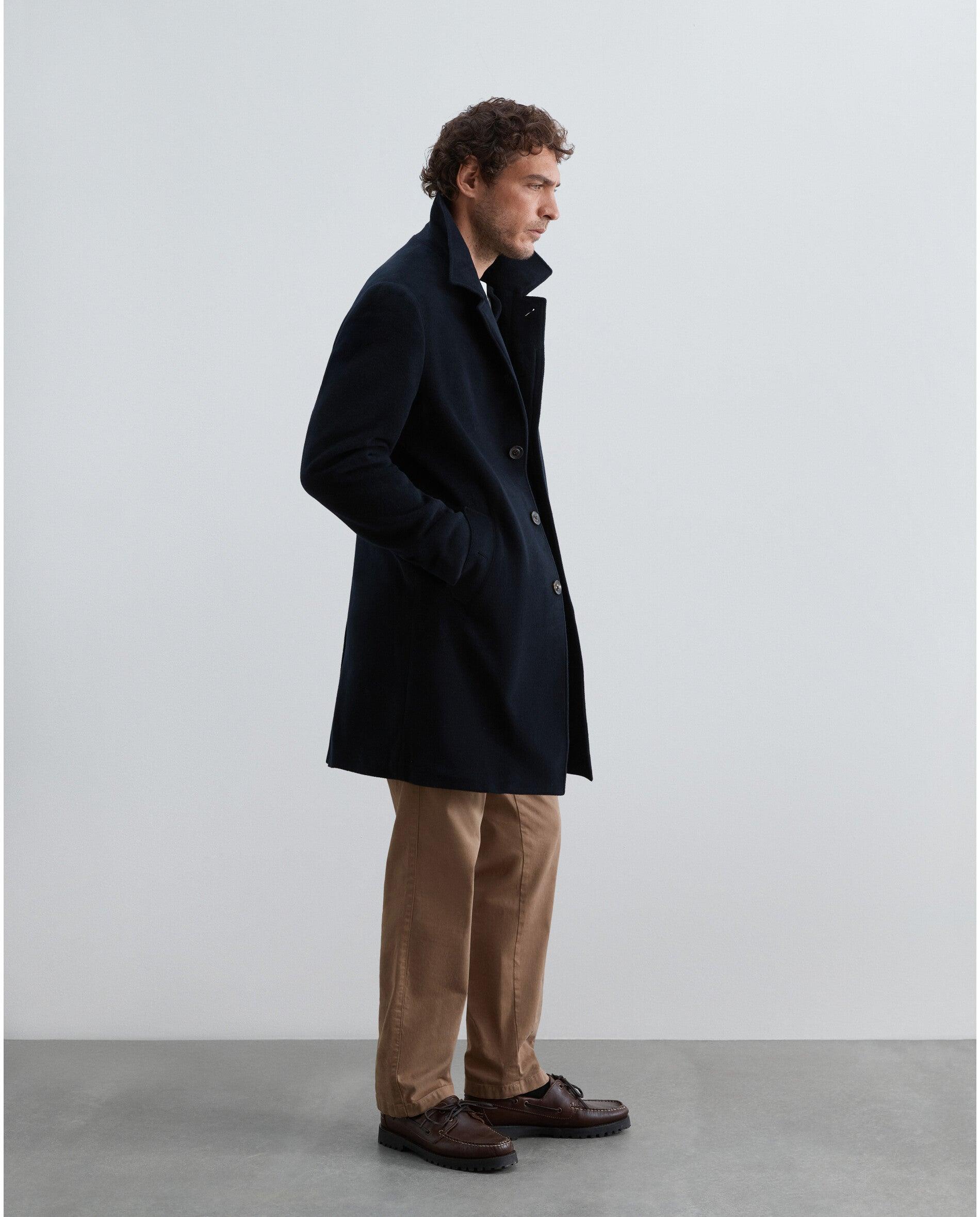 Imagen 4 de Abrigo de paño de hombre con cuello solapa y botones ocultos - Scalpers - Navy Navy