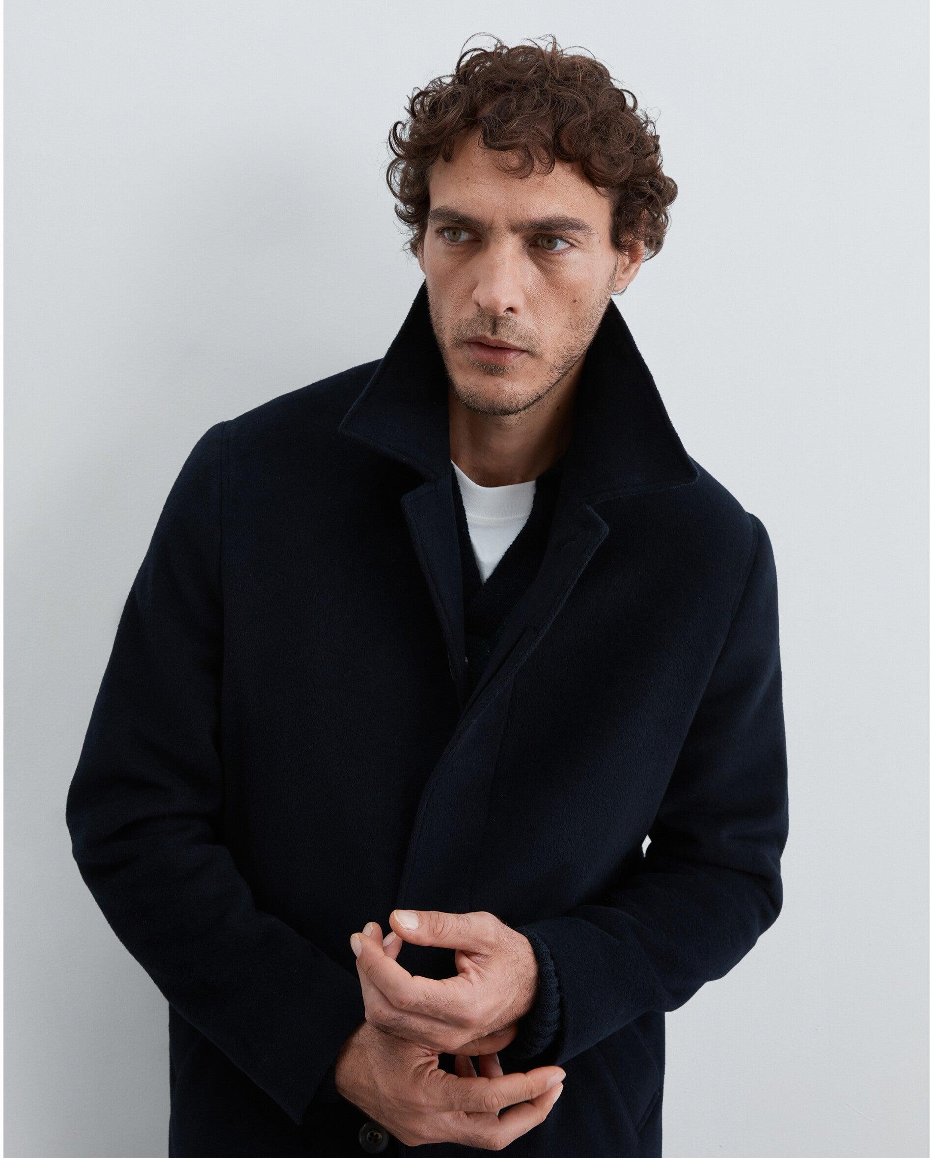 Imagen 5 de Abrigo de paño de hombre con cuello solapa y botones ocultos - Scalpers - Navy Navy