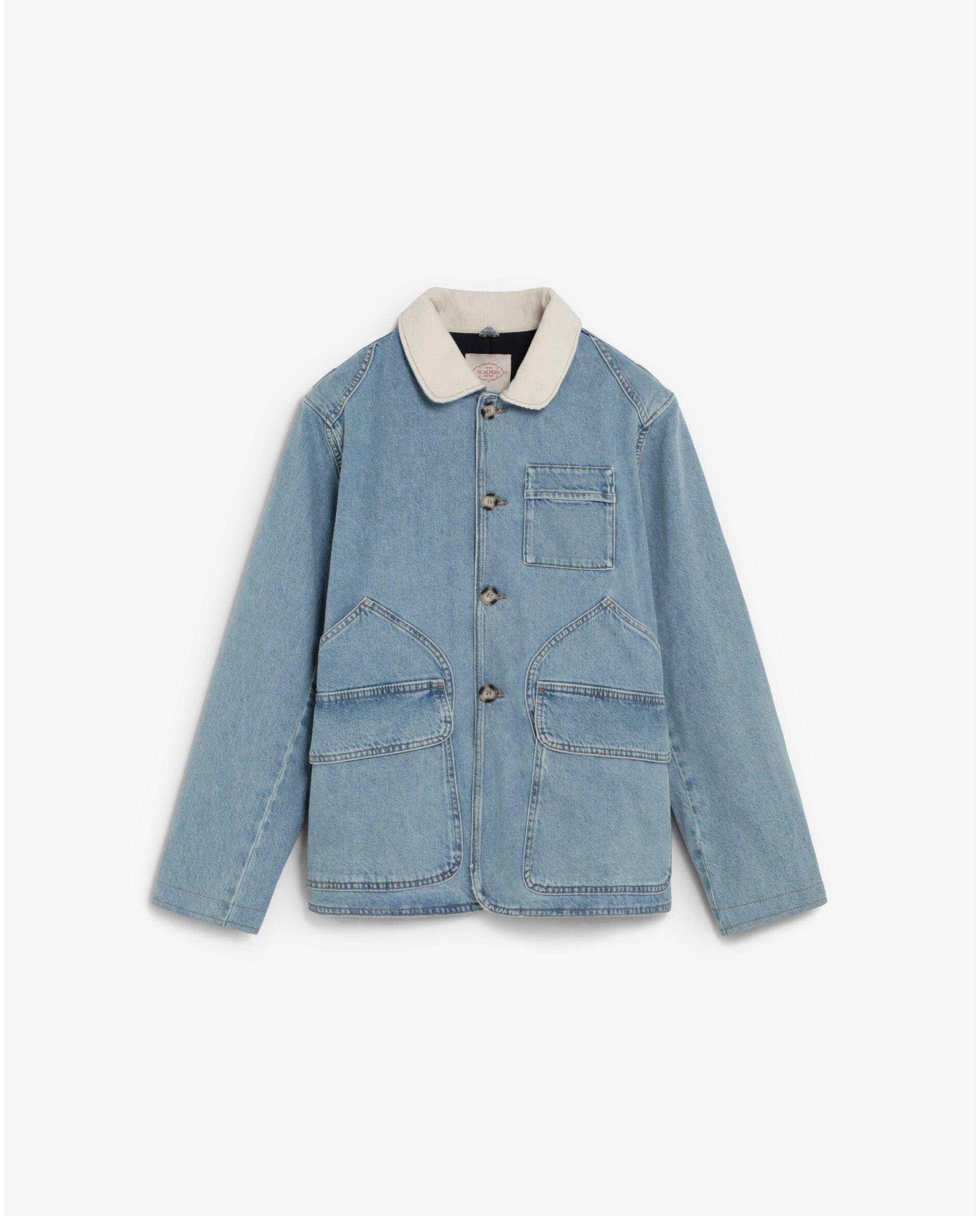 Imagen 7 de Cazadora vaquera de hombre con cuello de pana a contraste - Scalpers - Azul claro Azul claro