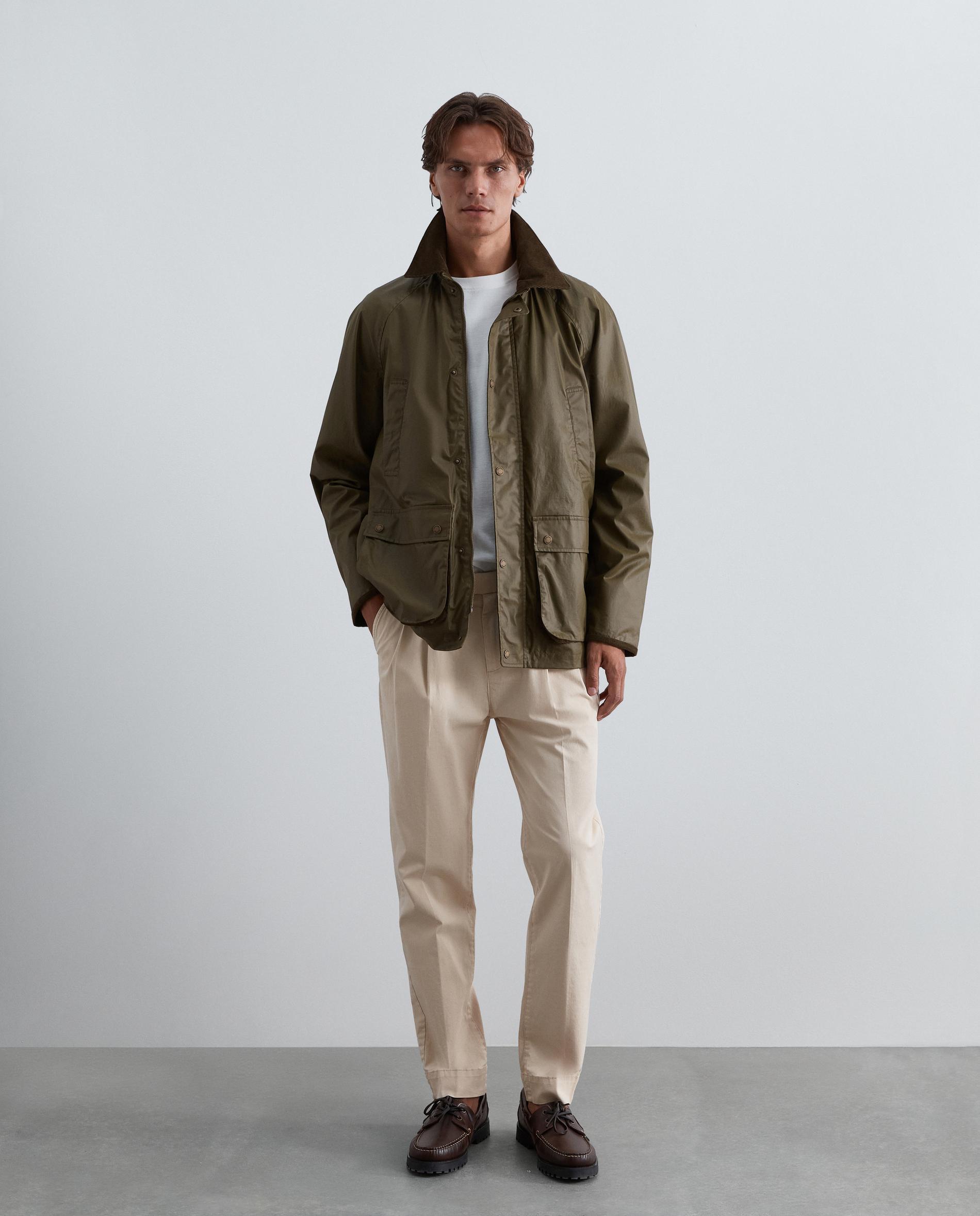 Chaqueta de hombre con acabado resinado y detalles en piel - Scalpers - Verde militar Verde militar-2