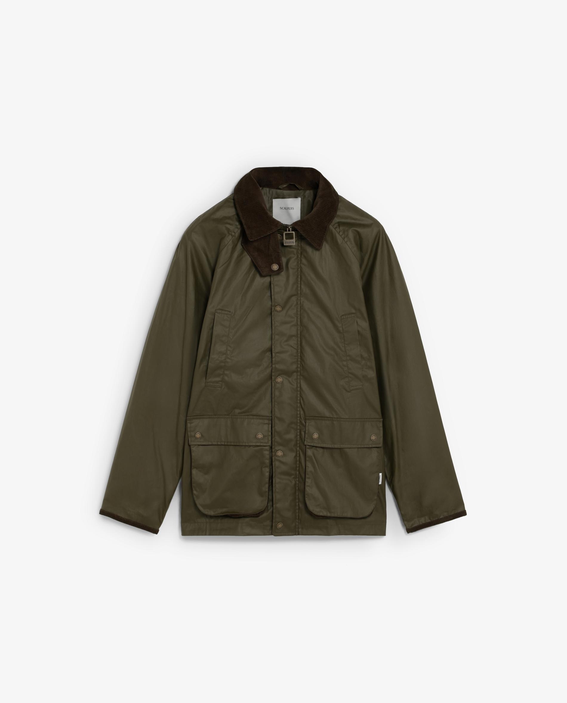Chaqueta de hombre con acabado resinado y detalles en piel - Scalpers - Verde militar Verde militar-9