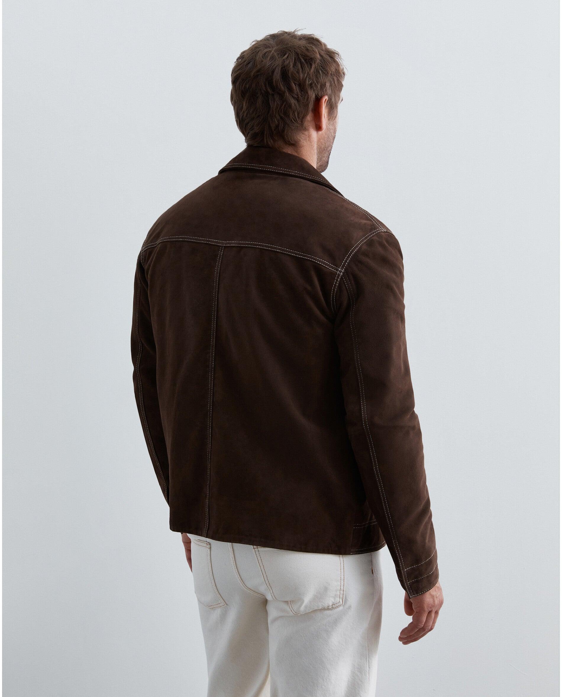 Cazadora de piel de hombre con cuello camisero y costuras a contraste - Scalpers - Marrón Marrón-2