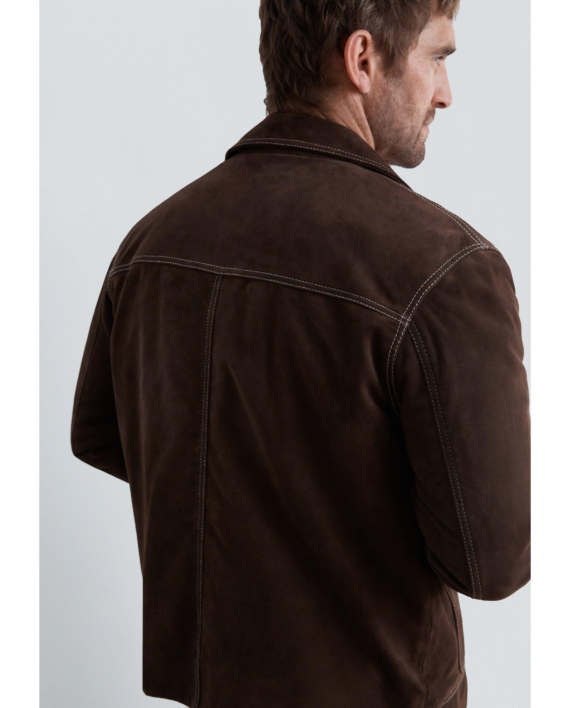 Cazadora de piel de hombre con cuello camisero y costuras a contraste - Scalpers - Marrón Marrón-7