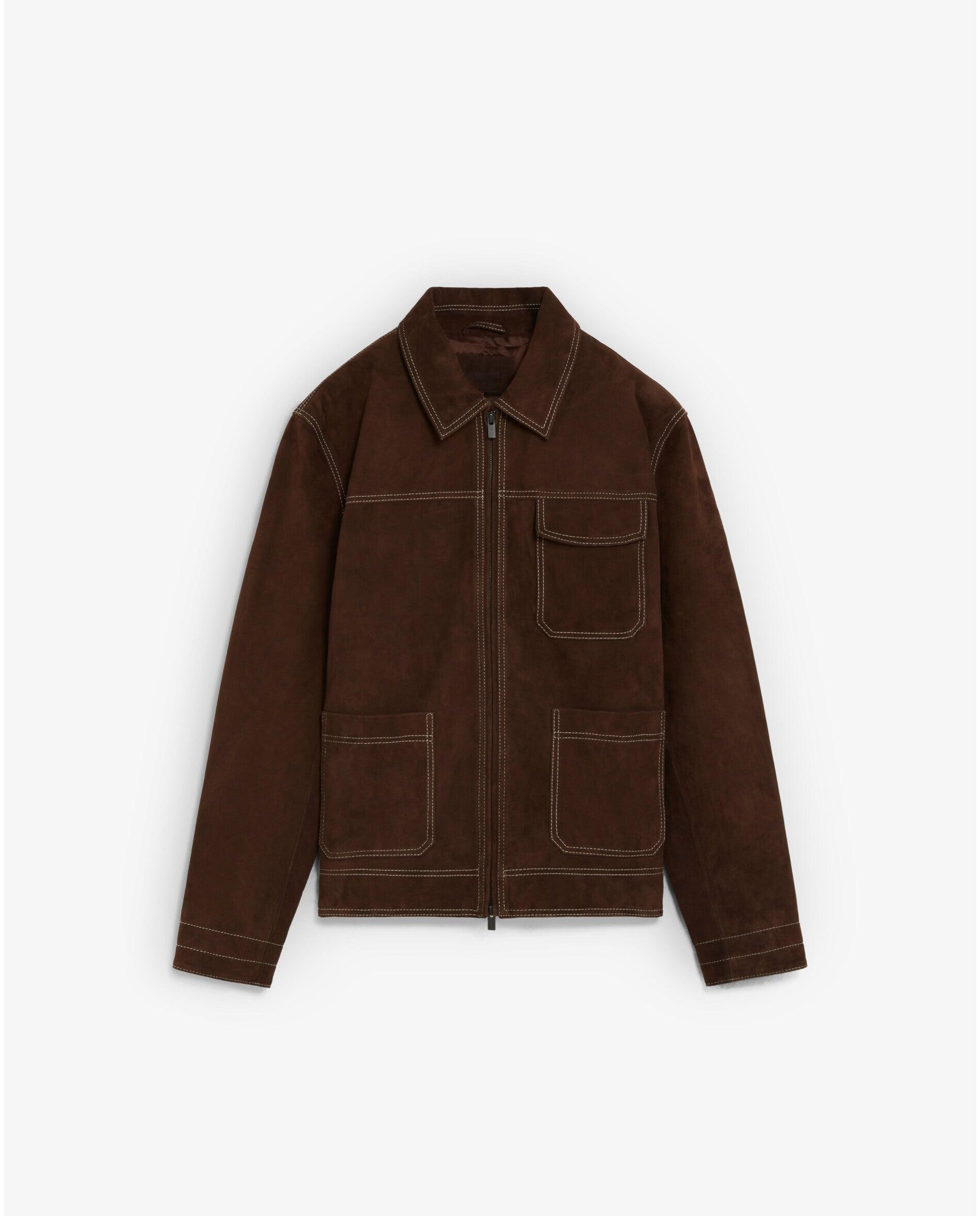 Cazadora de piel de hombre con cuello camisero y costuras a contraste - Scalpers - Marrón Marrón-9