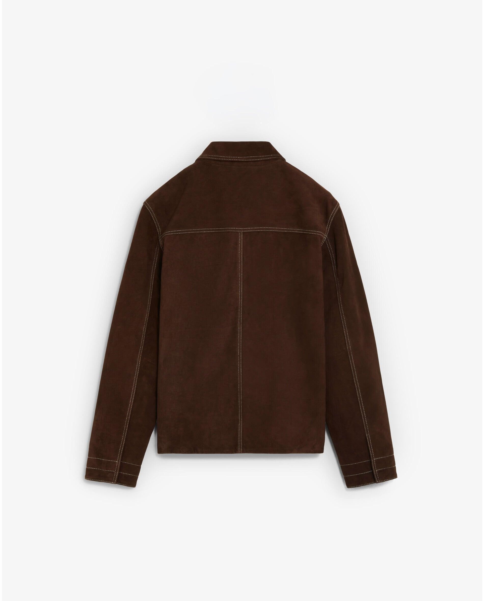 Cazadora de piel de hombre con cuello camisero y costuras a contraste - Scalpers - Marrón Marrón-10