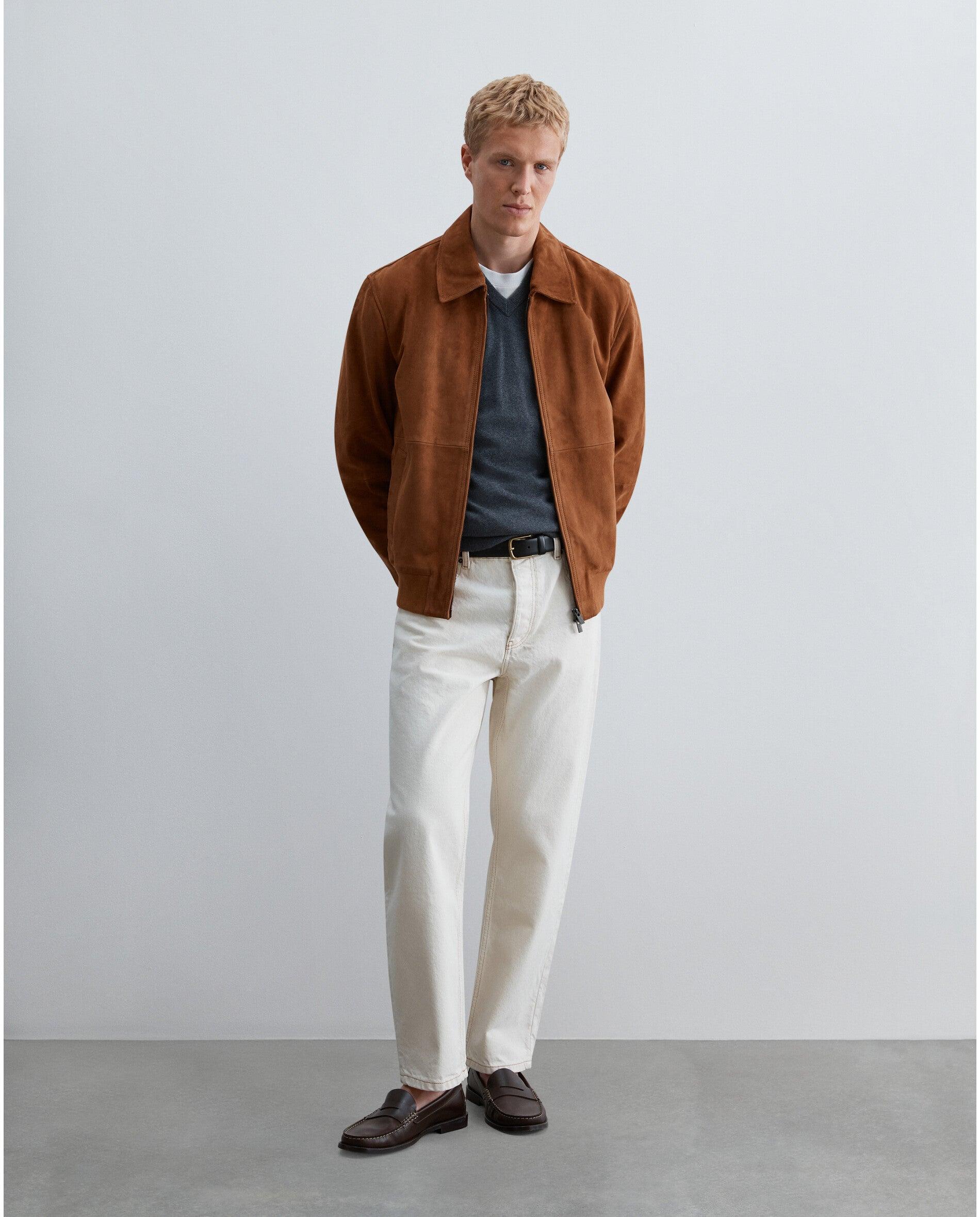 Imagen 3 de Chaqueta de piel de hombre con cuello camisero y cremallera de doble cursor - Scalpers - Caramelo Caramelo