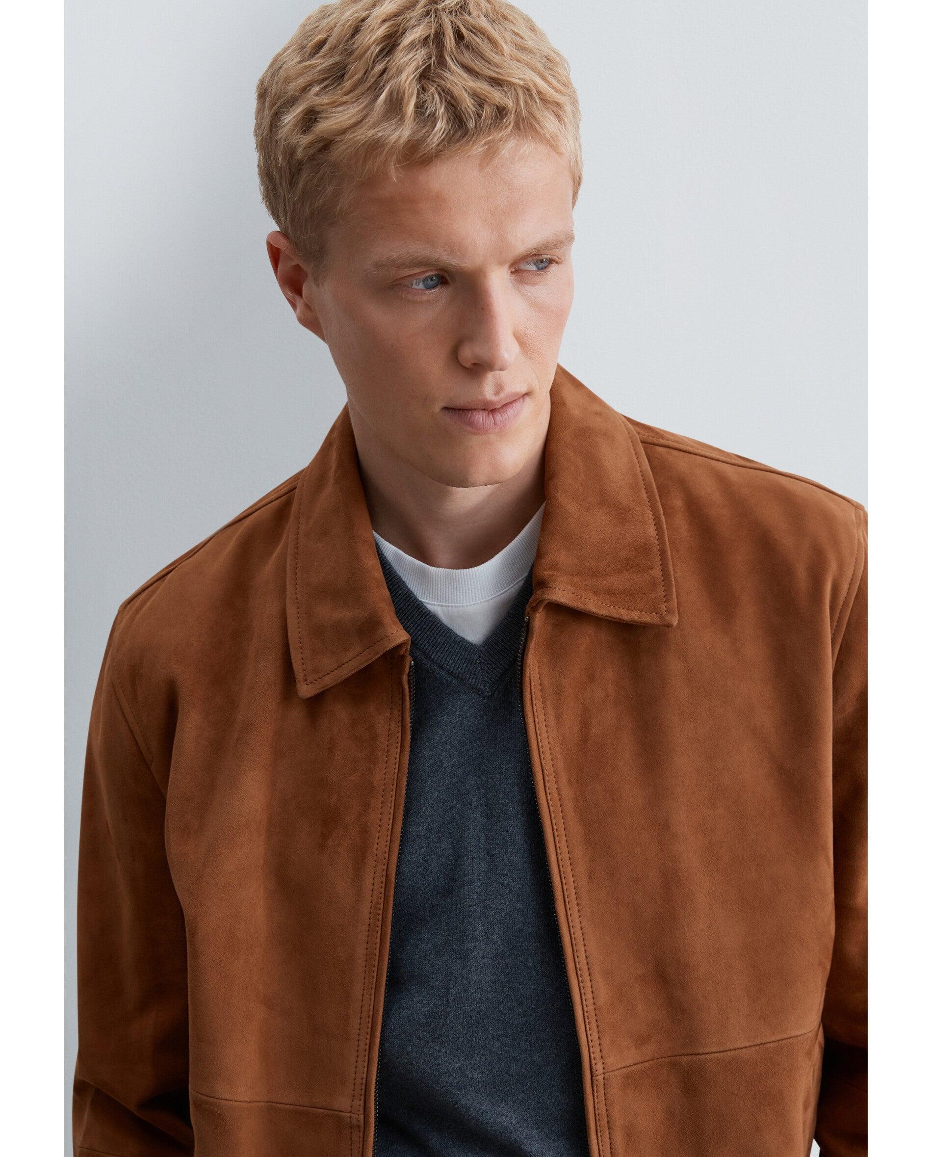 Imagen 4 de Chaqueta de piel de hombre con cuello camisero y cremallera de doble cursor - Scalpers - Caramelo Caramelo