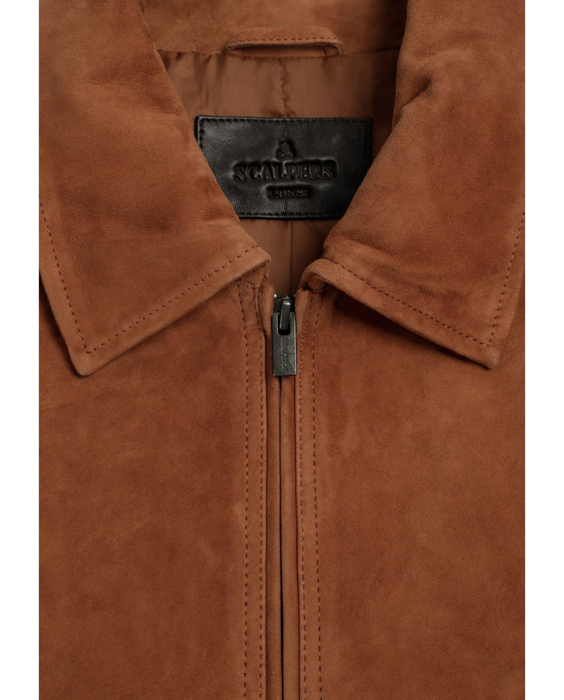 Imagen 8 de Chaqueta de piel de hombre con cuello camisero y cremallera de doble cursor - Scalpers - Caramelo Caramelo