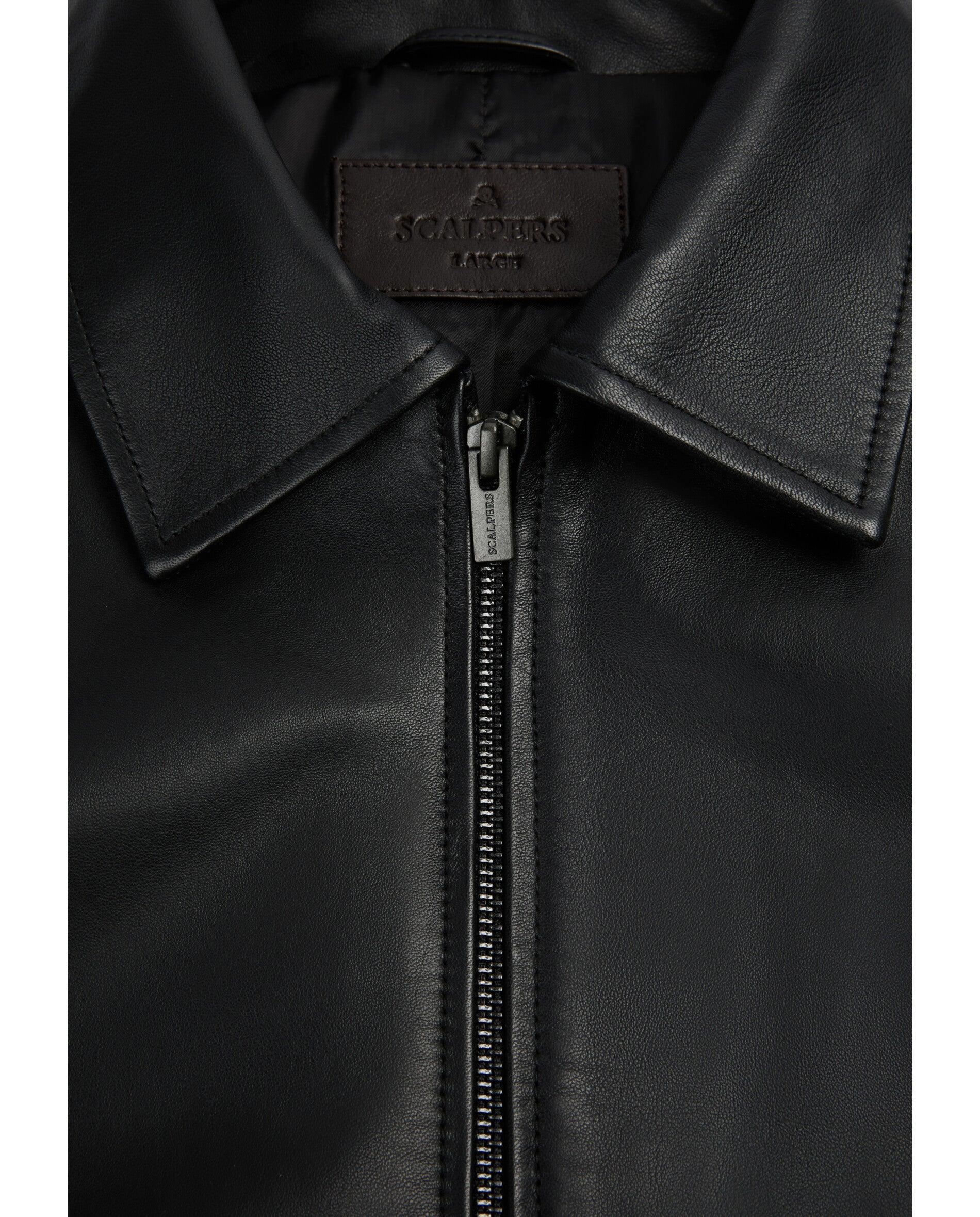 Chaqueta de piel de hombre con cuello camisero y cierre de cremallera - Scalpers - Negro Negro-2