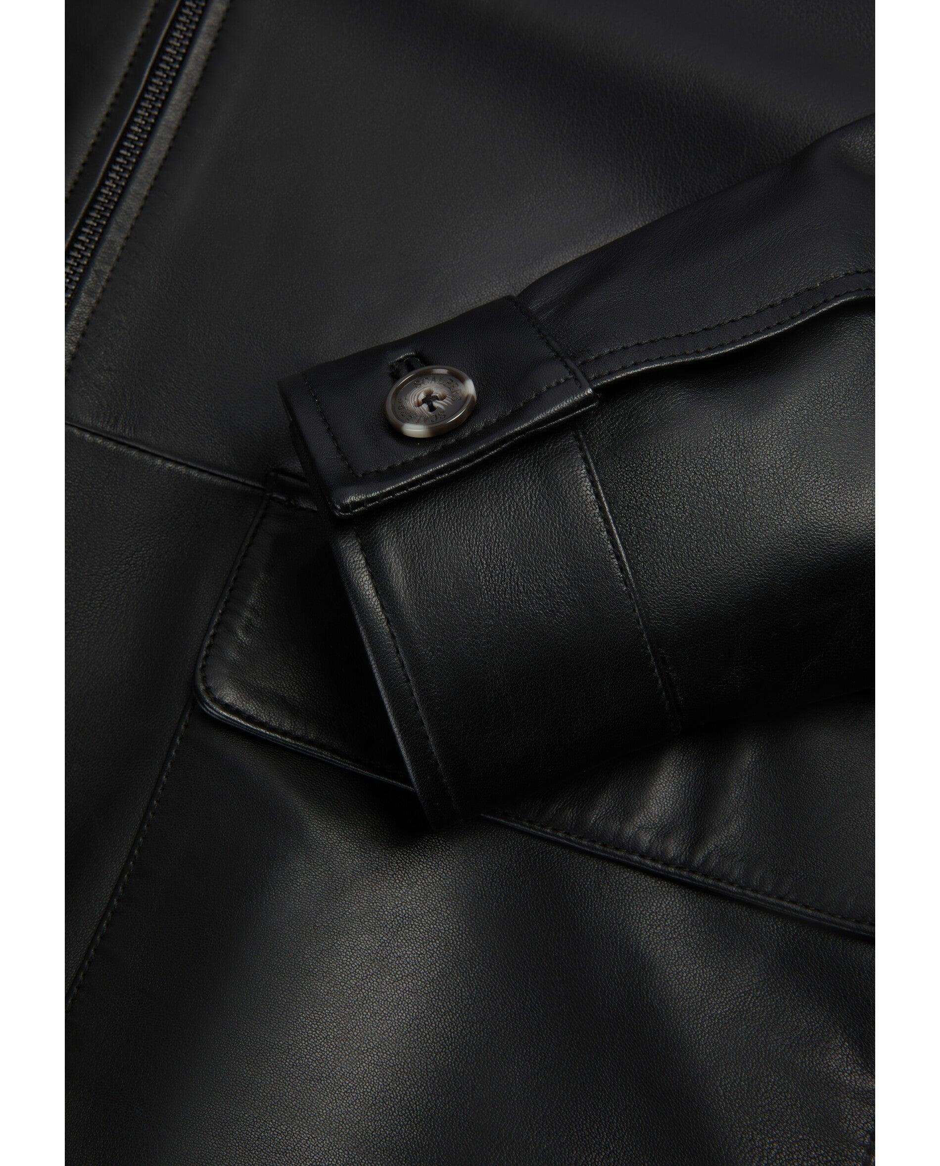 Chaqueta de piel de hombre con cuello camisero y cierre de cremallera - Scalpers - Negro Negro-4